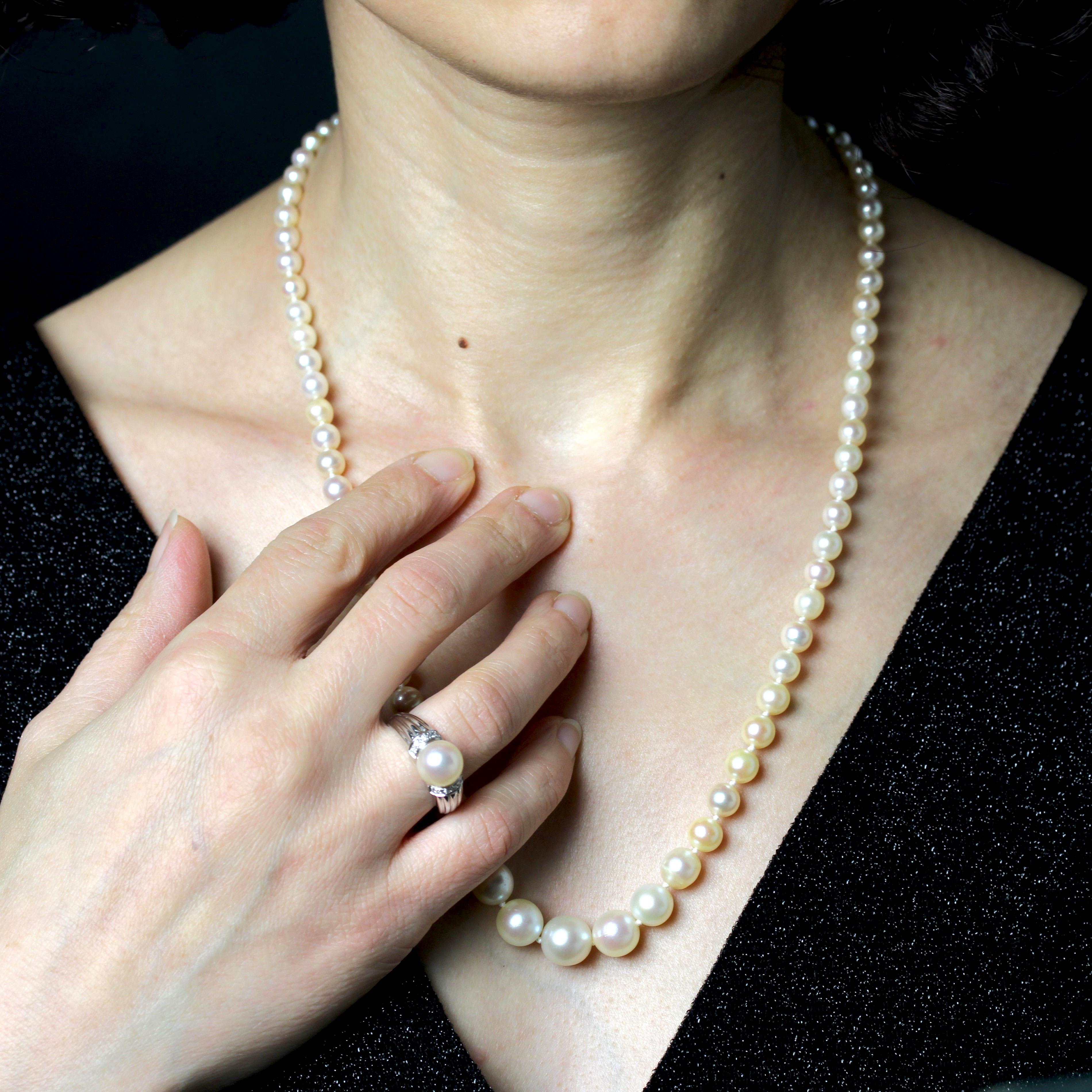 Collana di perle coltivate in oro giallo 18 carati del 1960 in vendita 7
