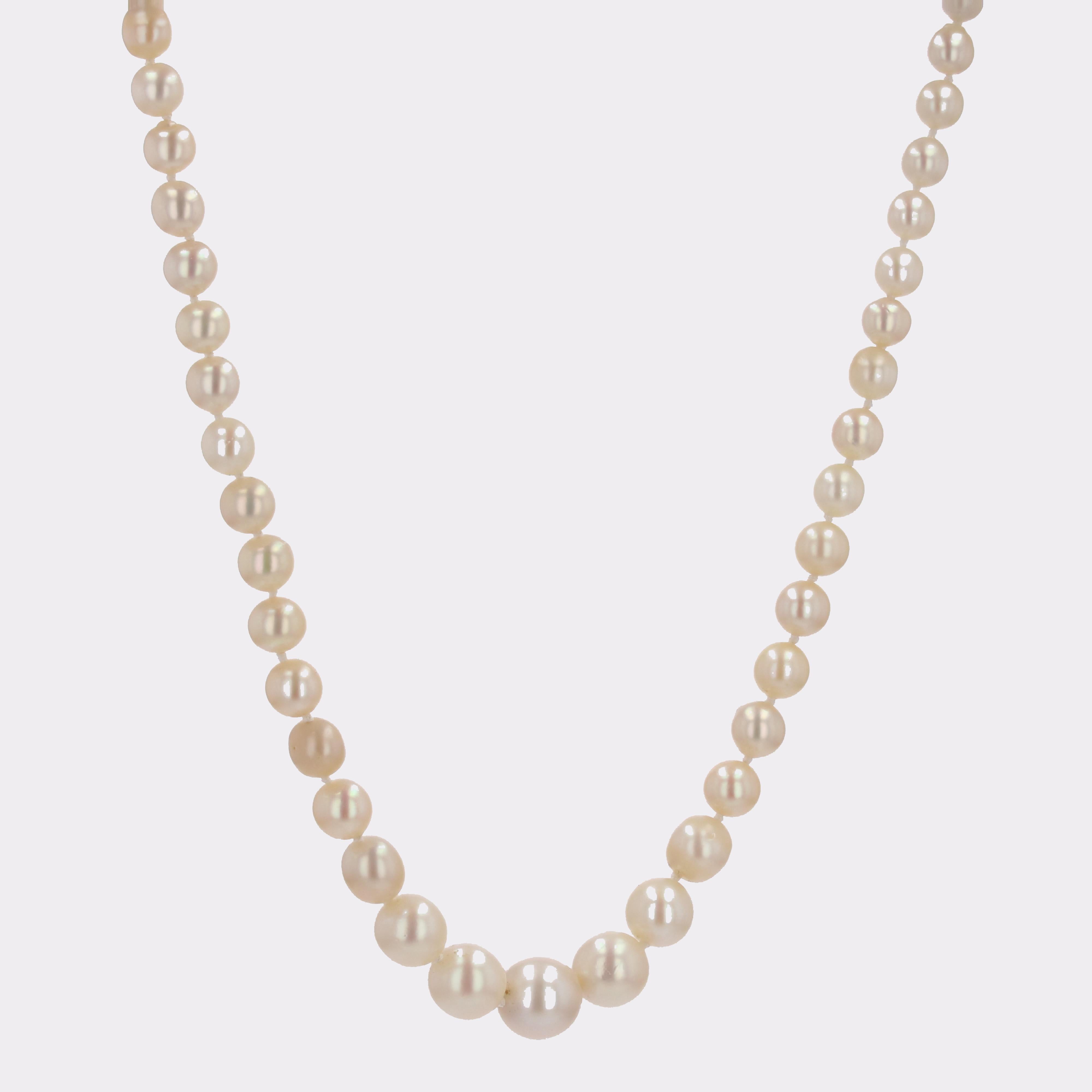 Collana di perle coltivate in oro giallo 18 carati del 1960 In condizioni buone in vendita a Poitiers, FR