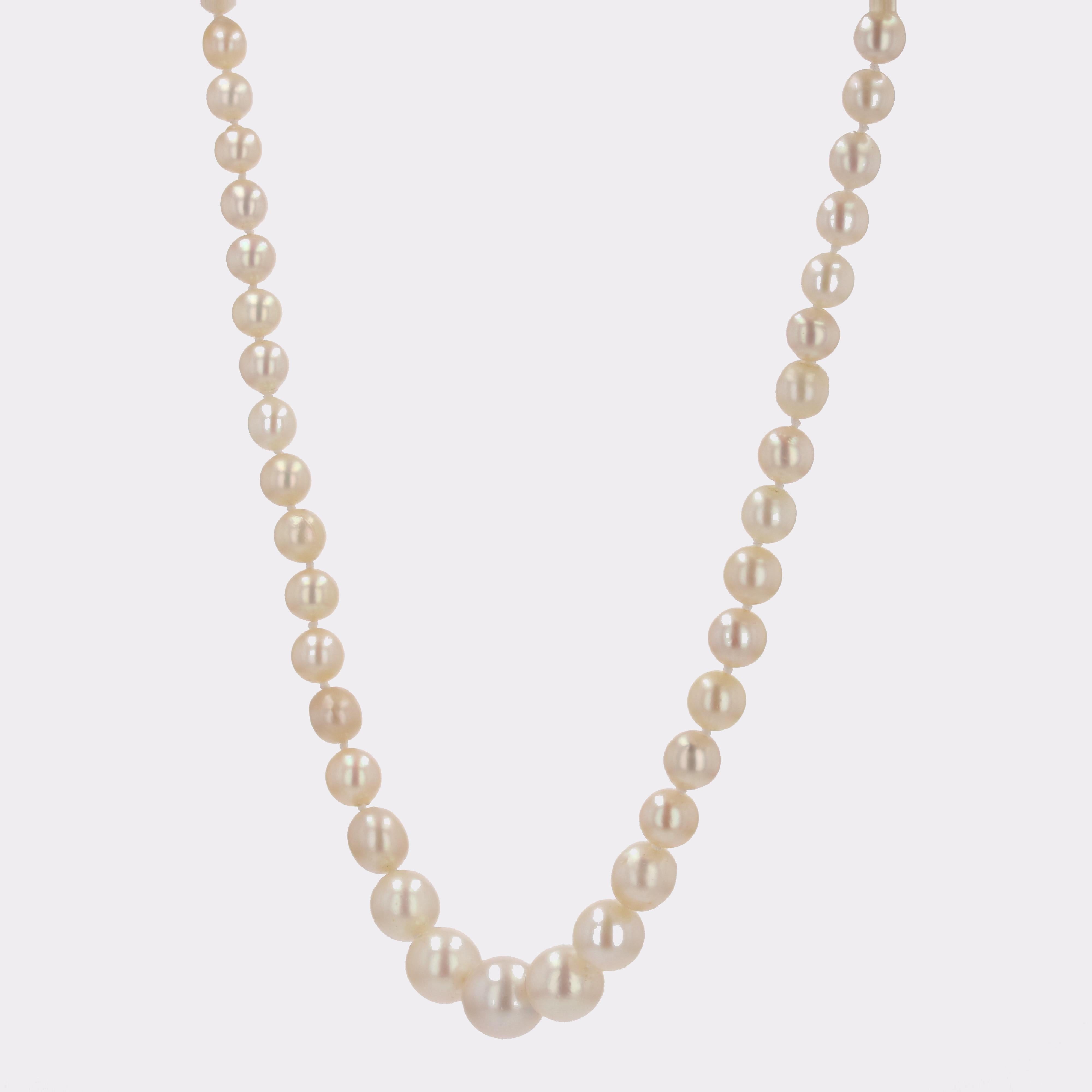 Collana di perle coltivate in oro giallo 18 carati del 1960 in vendita 1