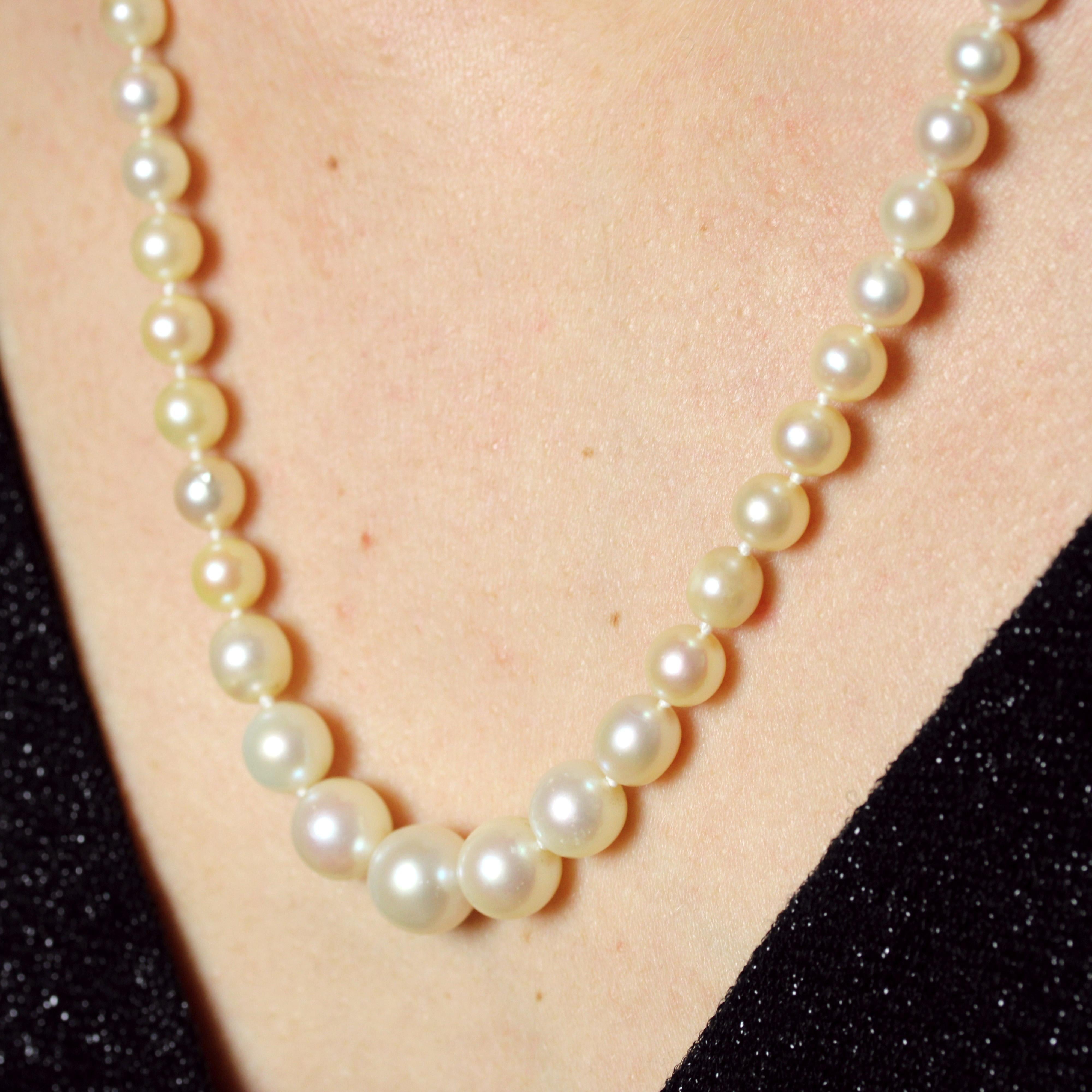 Collana di perle coltivate in oro giallo 18 carati del 1960 in vendita 3