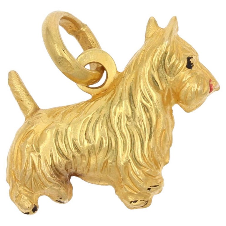 1960s 18 Karat Yellow Gold Enamel Dog Charm Pendant at 1stDibs