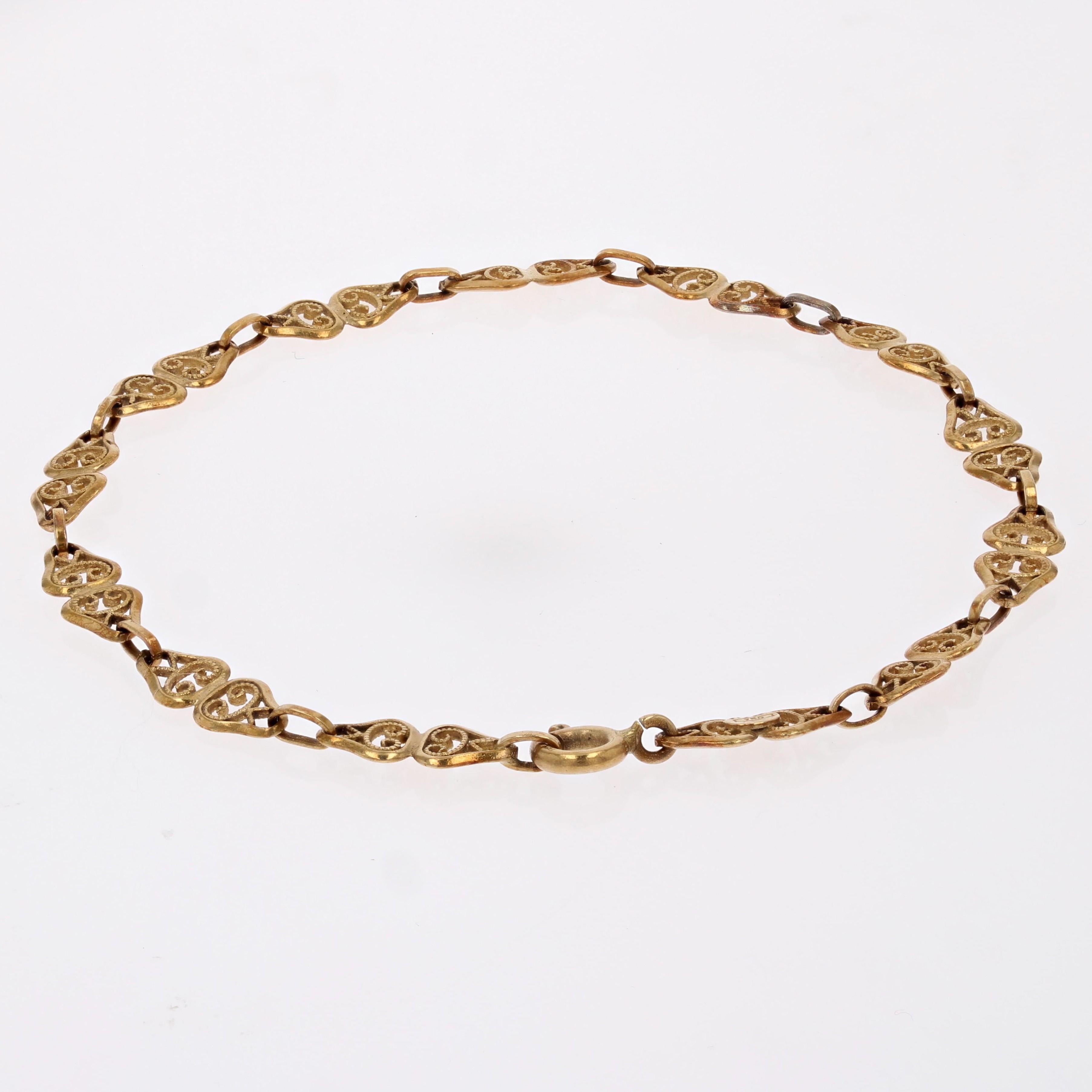 Retro 1960s 18 Karat Yellow Gold Filigree Links Bracelet