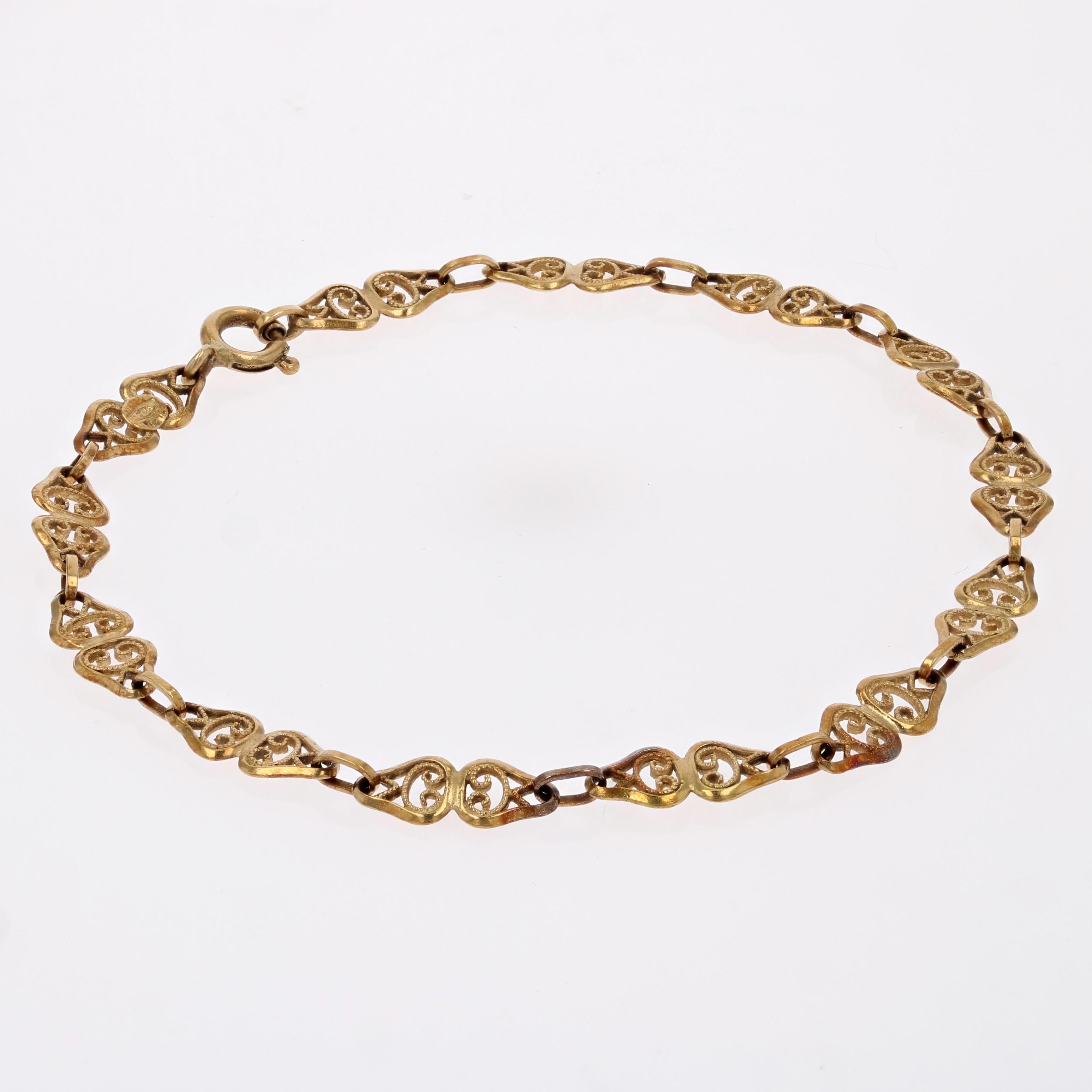1960s 18 Karat Yellow Gold Filigree Links Bracelet In Excellent Condition In Poitiers, FR