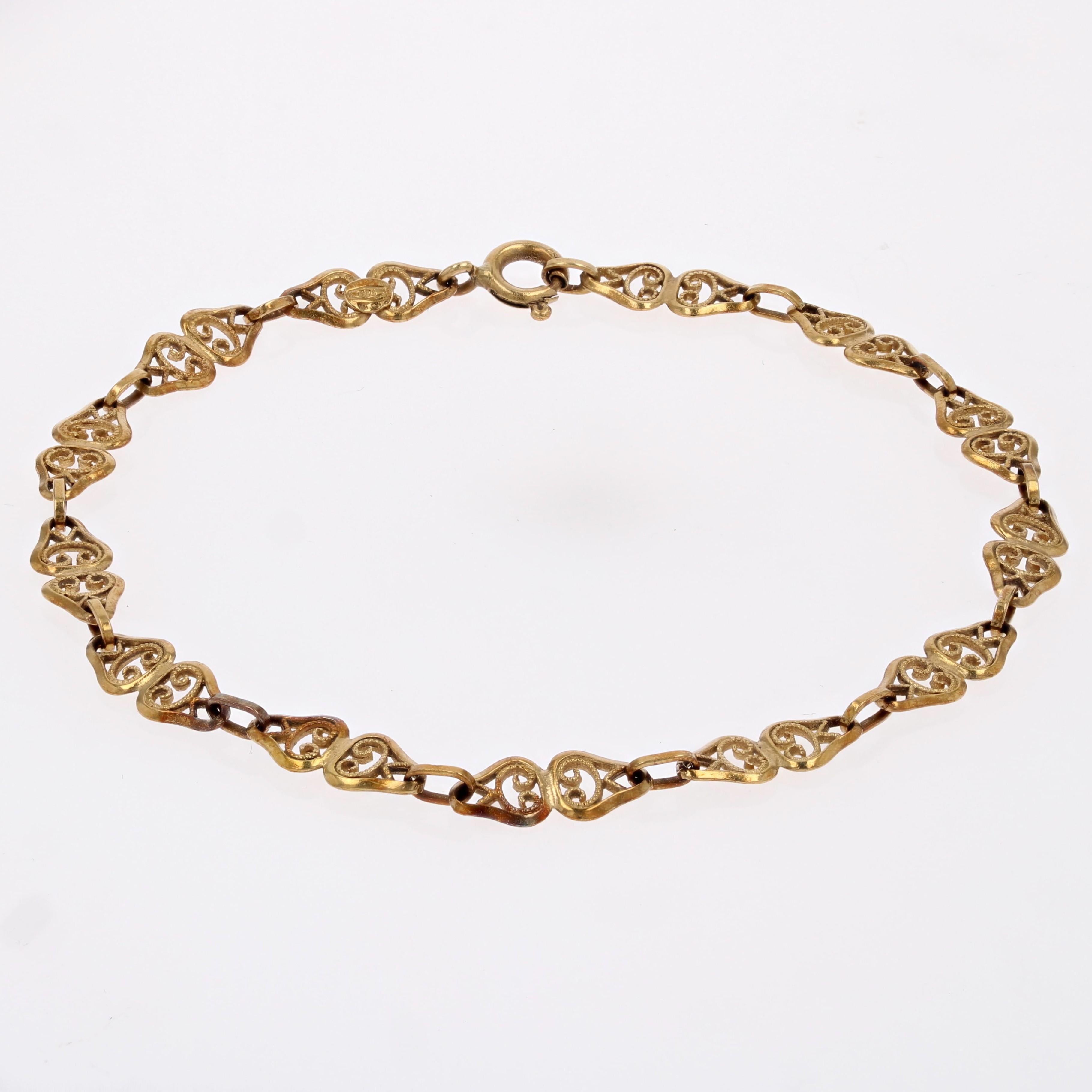1960s 18 Karat Yellow Gold Filigree Links Bracelet 2