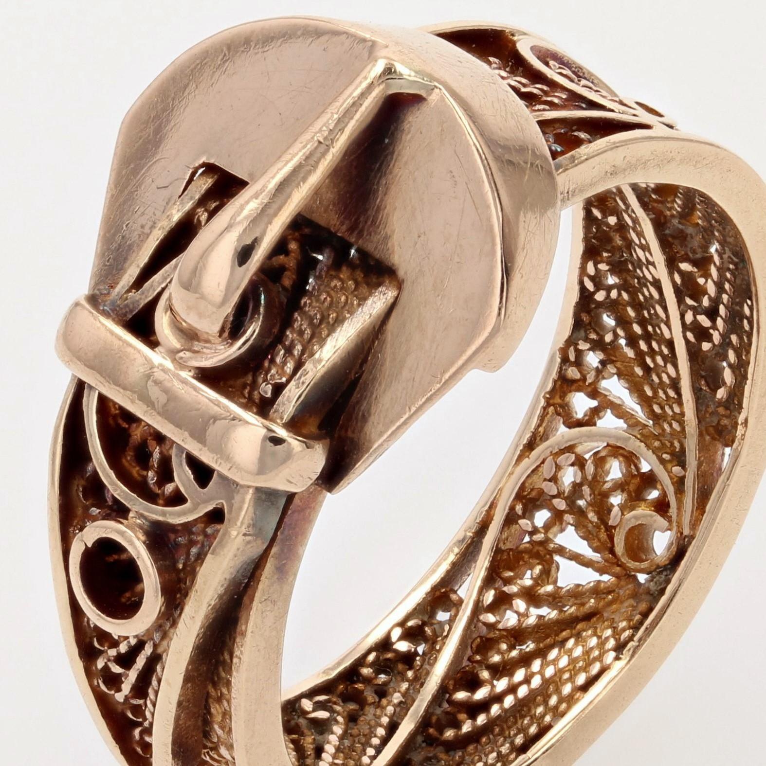 1960s 18 Karat Yellow Gold Filigreed Belt Ring For Sale 3