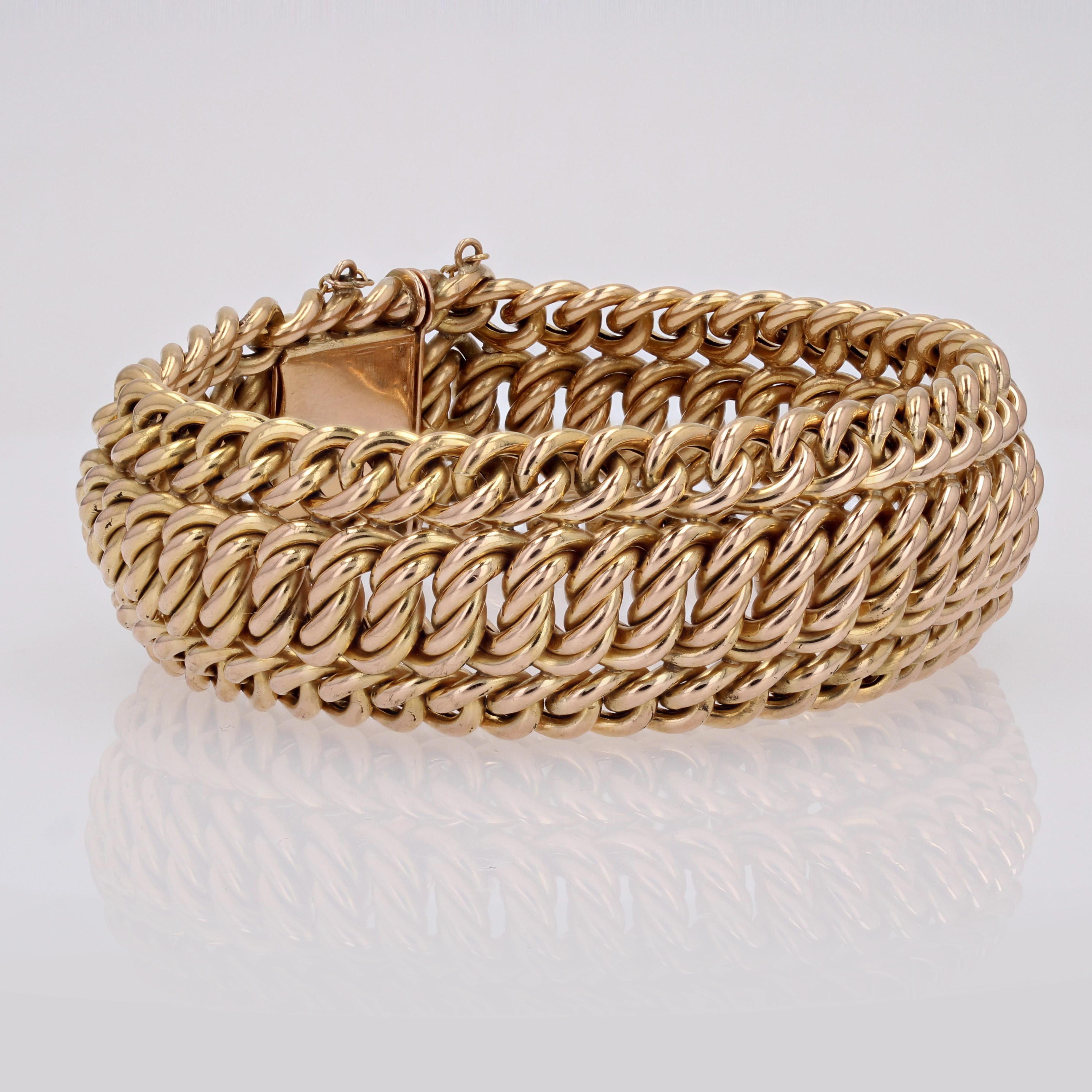 1960er Jahre 18 Karat Gelbgold Flexibles großes Retro-Armband Damen