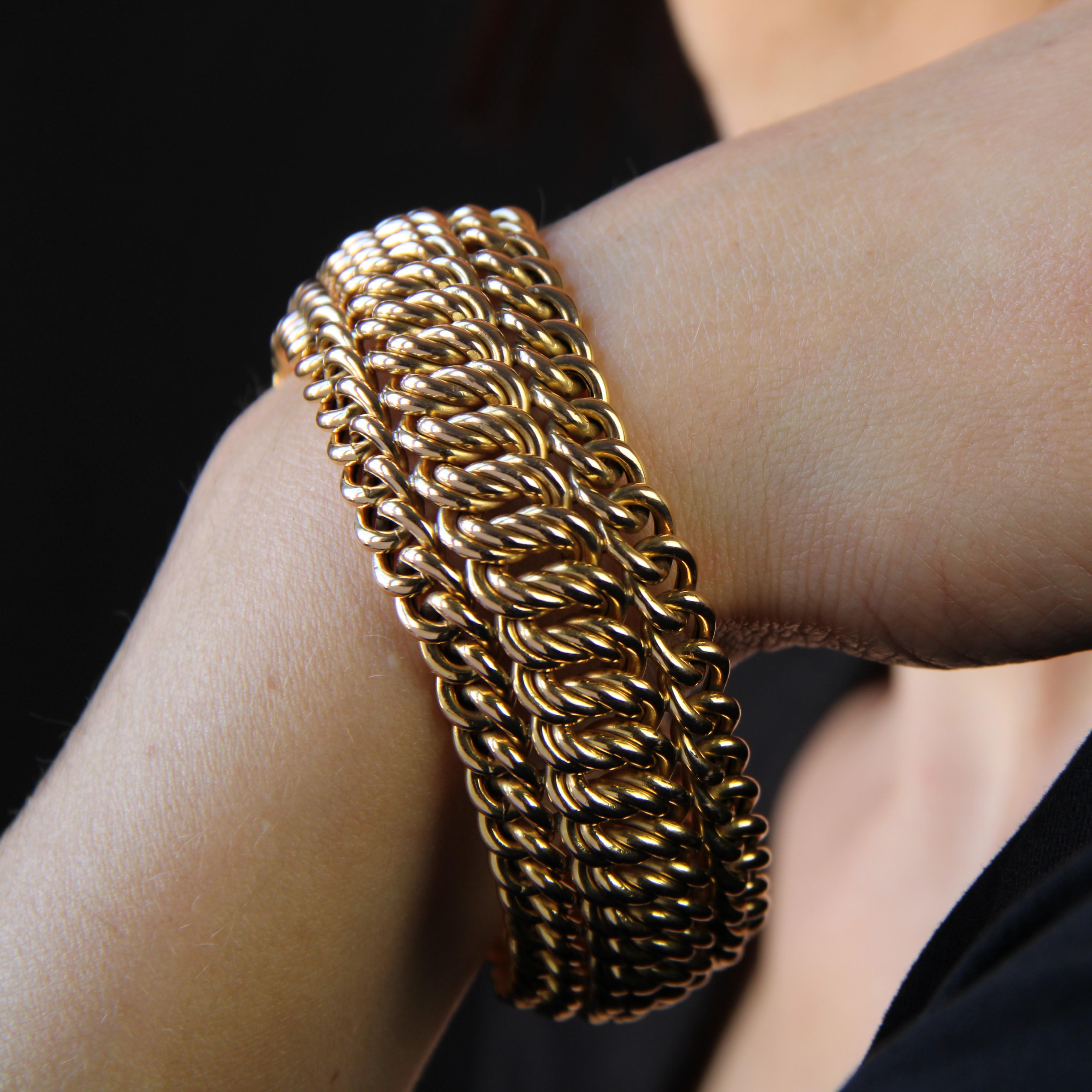 1960er Jahre 18 Karat Gelbgold Flexibles großes Retro-Armband 1