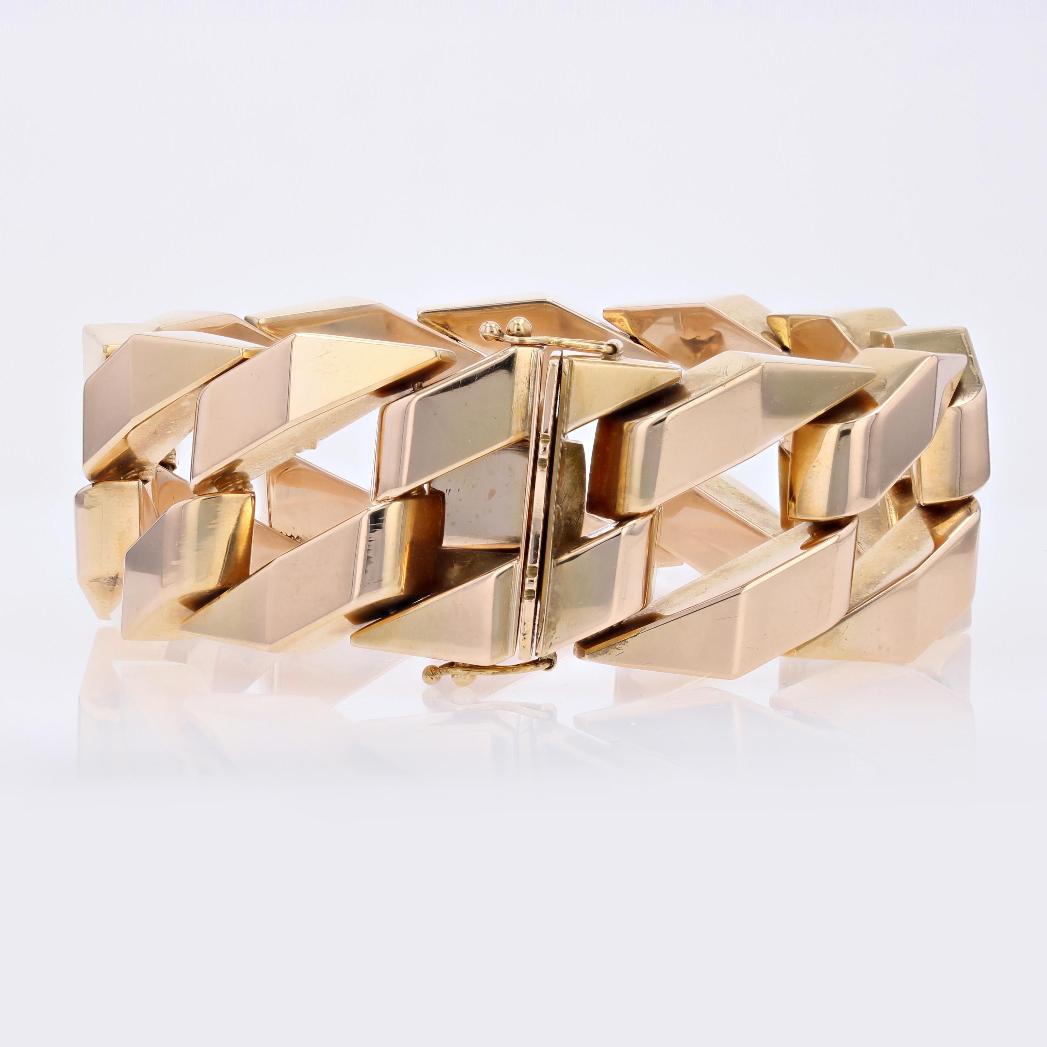 1960s 18 Karat Yellow Gold Geometric Curb Chain Large Bracelet 6