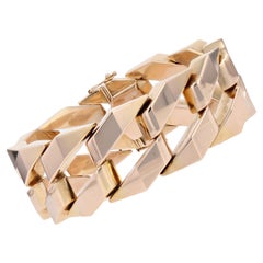 Retro 1960s 18 Karat Yellow Gold Geometric Curb Chain Large Bracelet