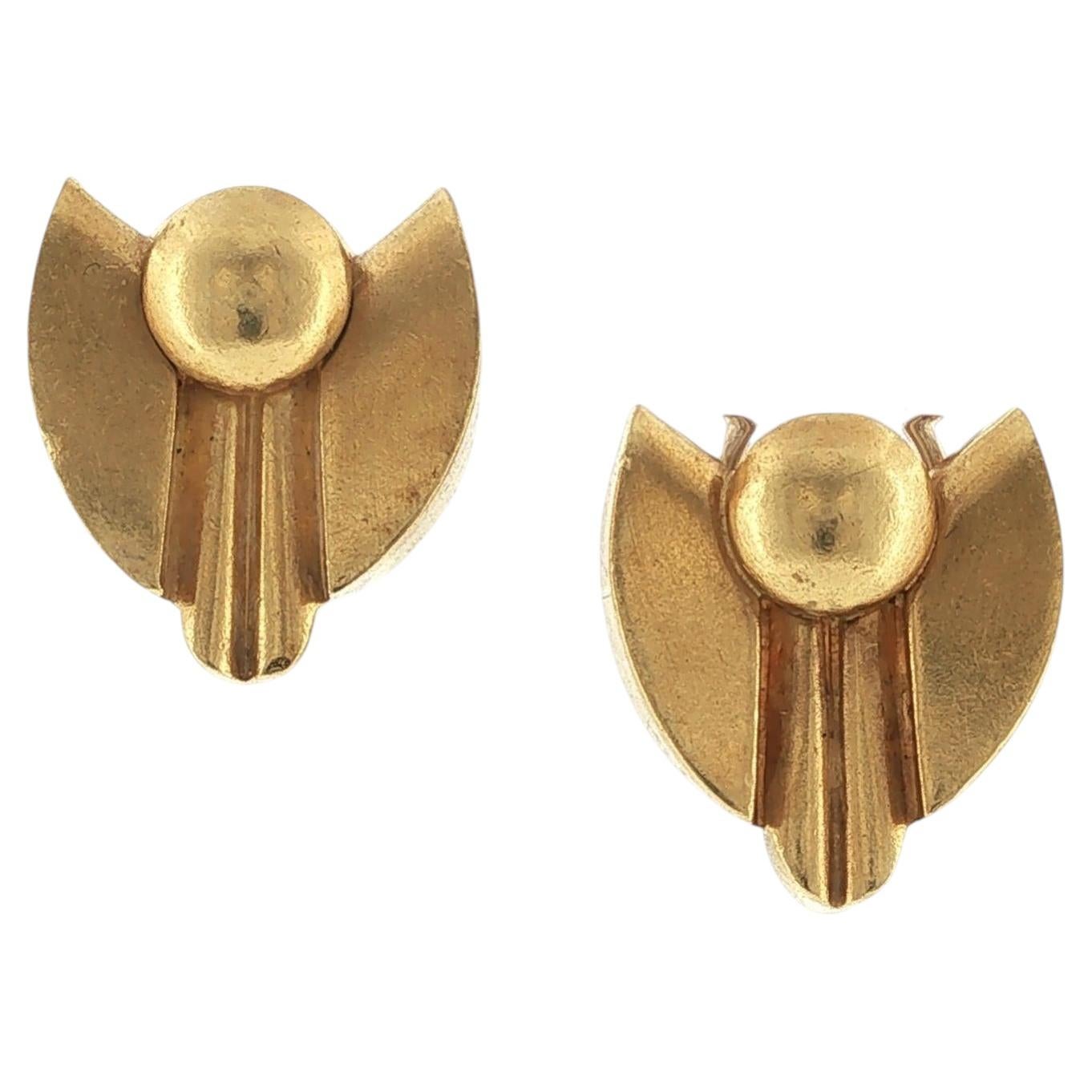 1960's 18 Karat Yellow Gold Geometric Earclip Vintage Earrings
