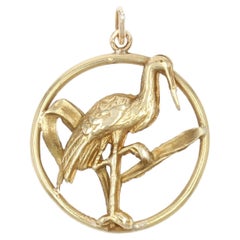 1960s 18 Karat Yellow Gold Heron Charm Pendant