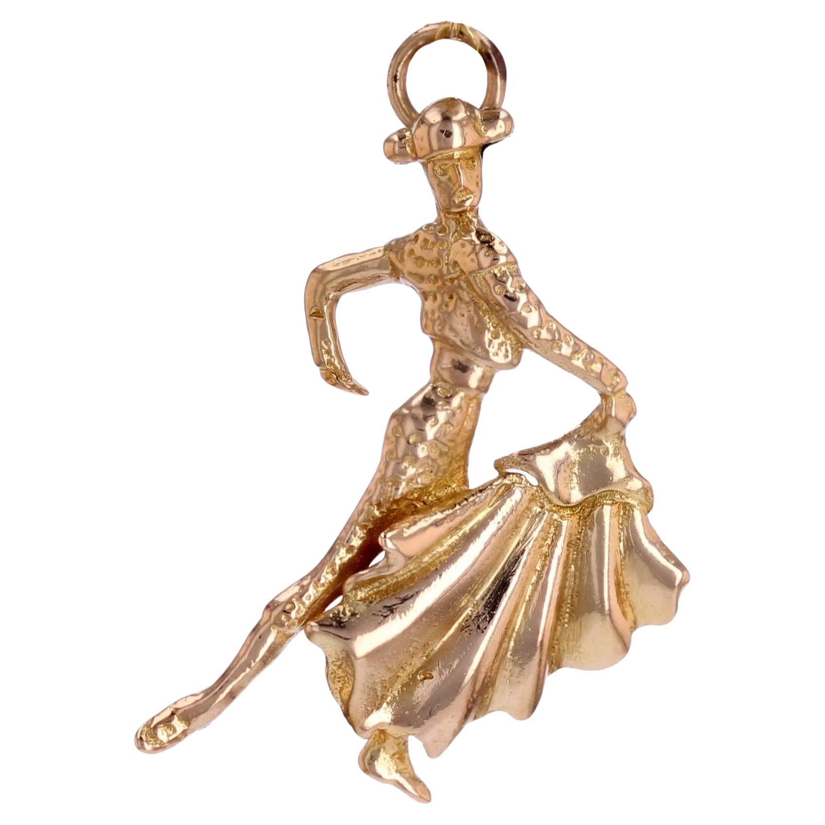 Pendentif breloque Matador Bullfighter en or jaune 18 carats des années 1960
