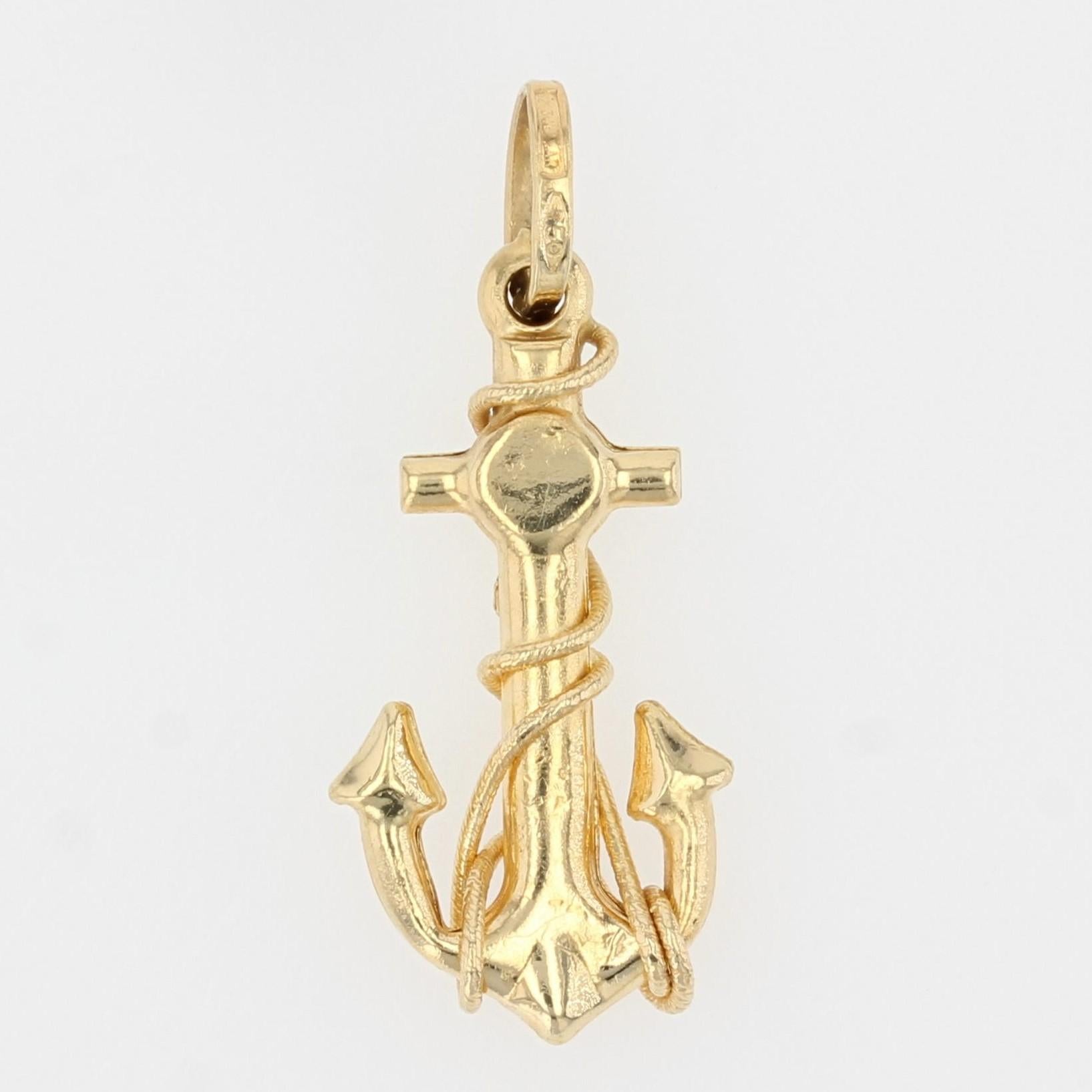 1960s, 18 Karat Yellow Gold Navy Anchor Pendant In Good Condition In Poitiers, FR