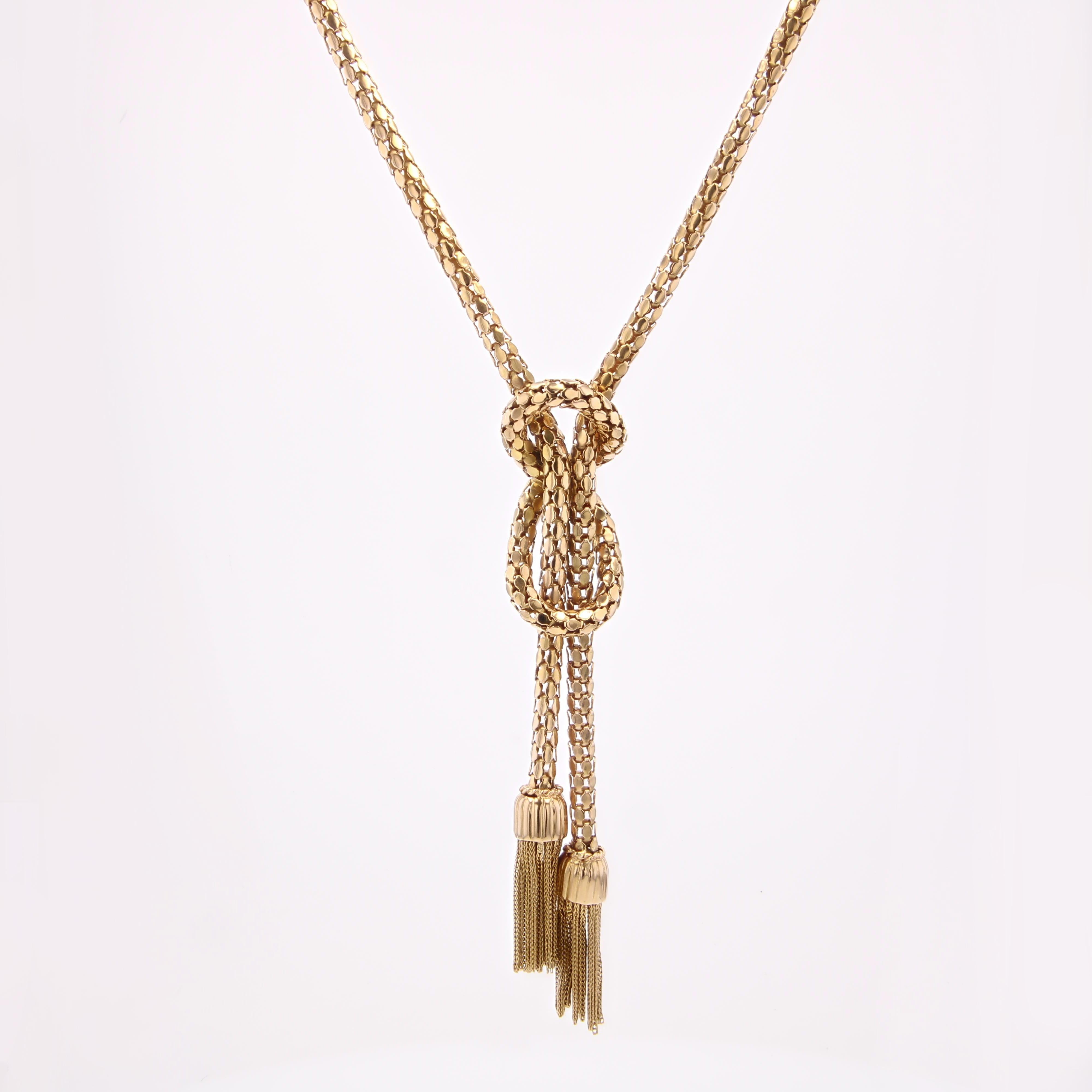 1960s 18 Karat Yellow Gold Orvet Mesh and Tassels Necklace For Sale 10