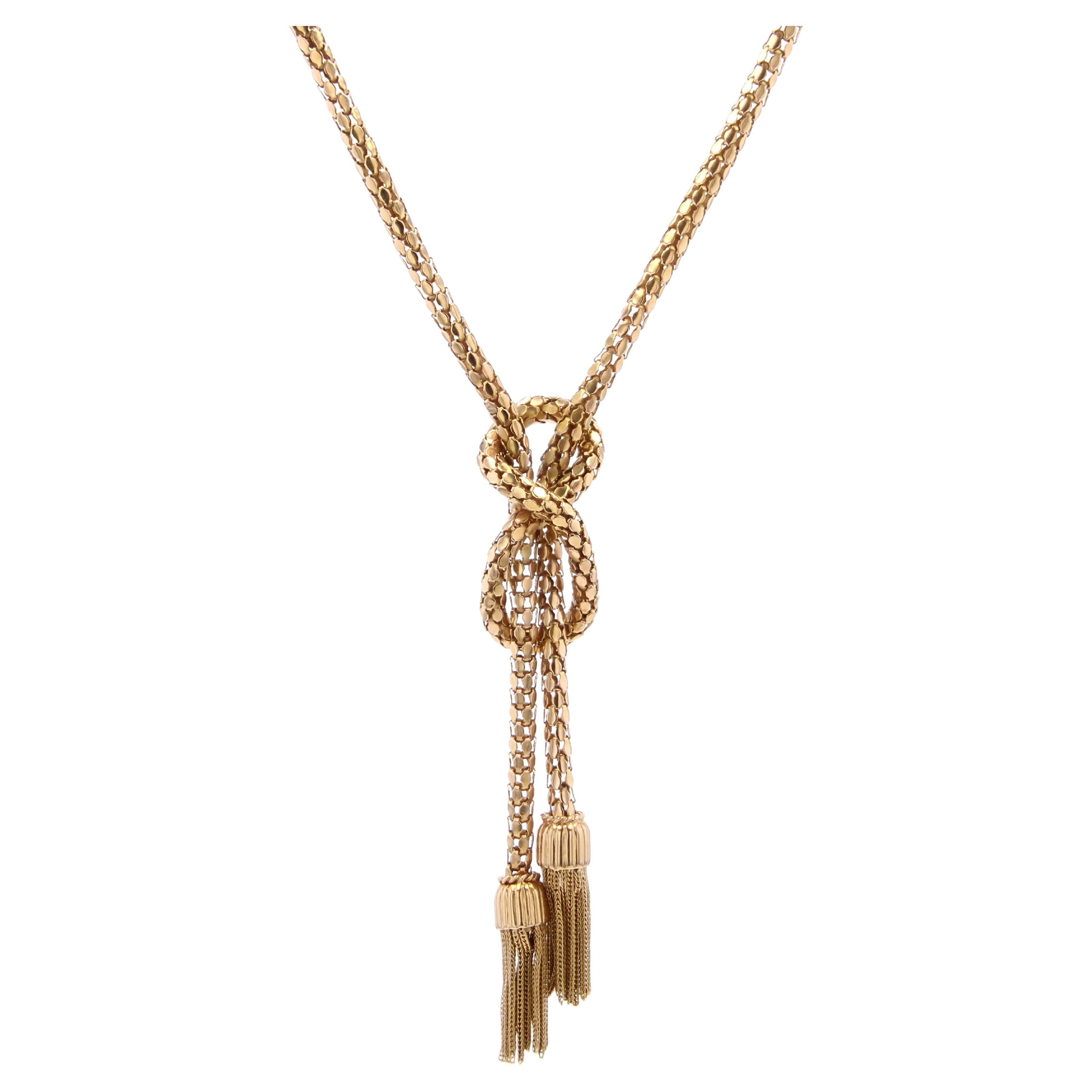1960s 18 Karat Yellow Gold Orvet Mesh and Tassels Necklace