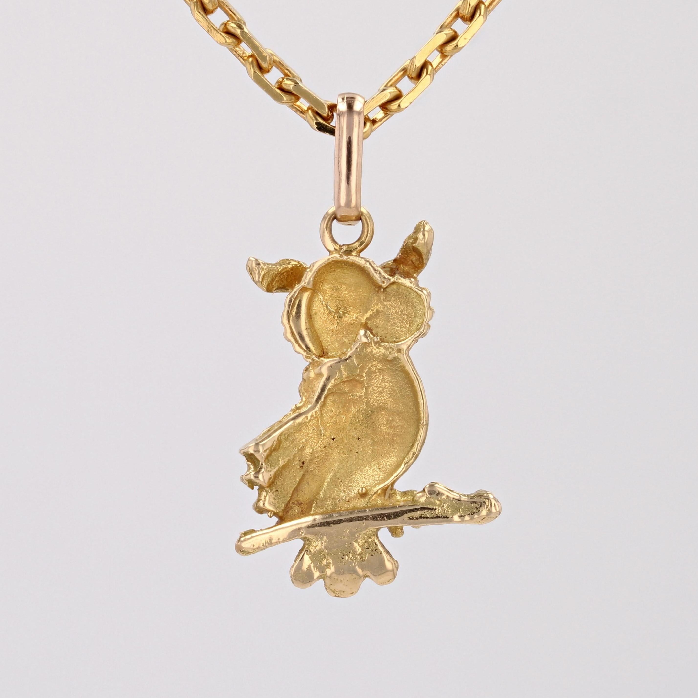 1960s 18 Karat Yellow Gold Owl Pendant 1
