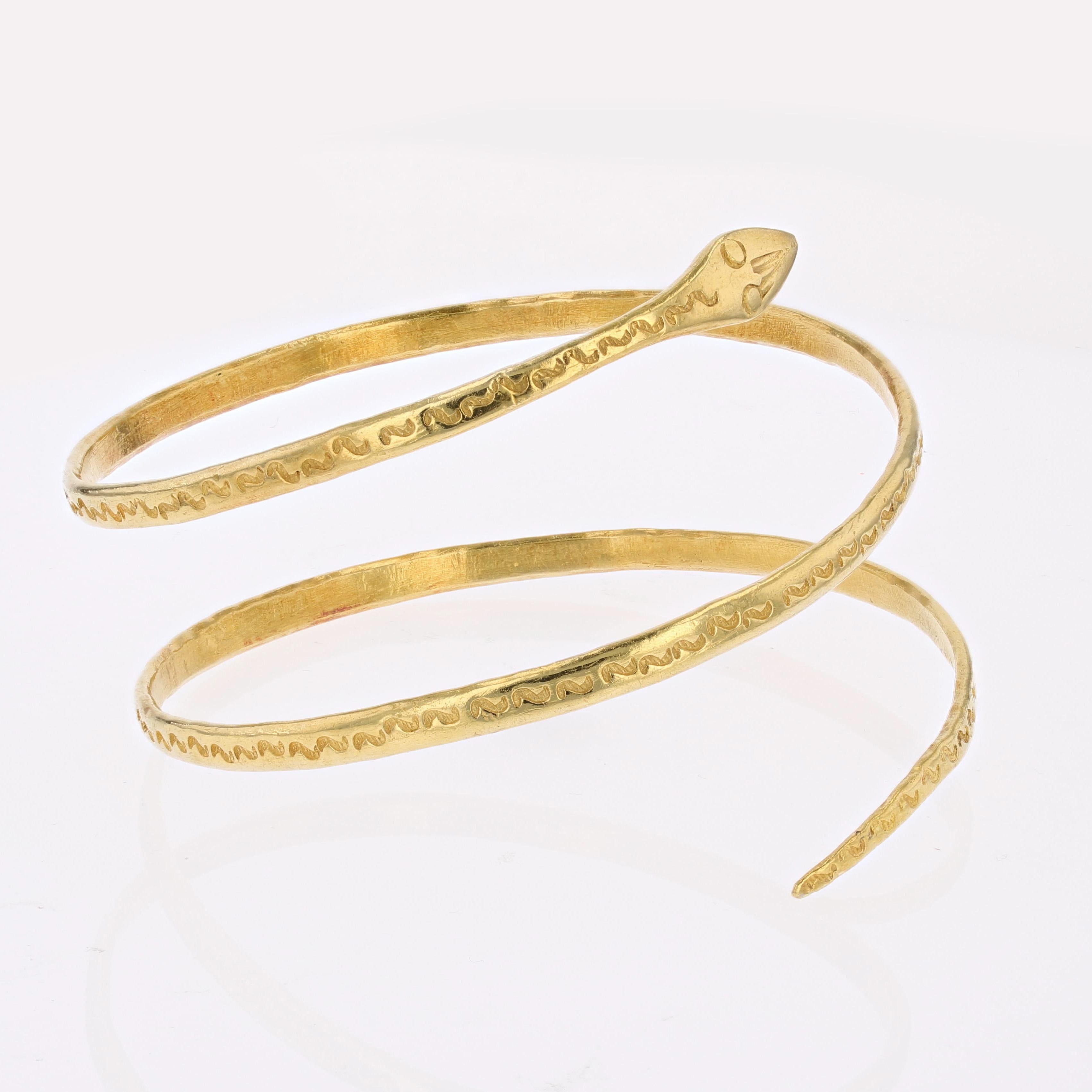 Bracelet serpent en or jaune 18 carats des années 1960 Bon état - En vente à Poitiers, FR