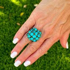 1960's 18 Karat Yellow Gold Turquoise Gemstone Cushion Shape Vintage Ring