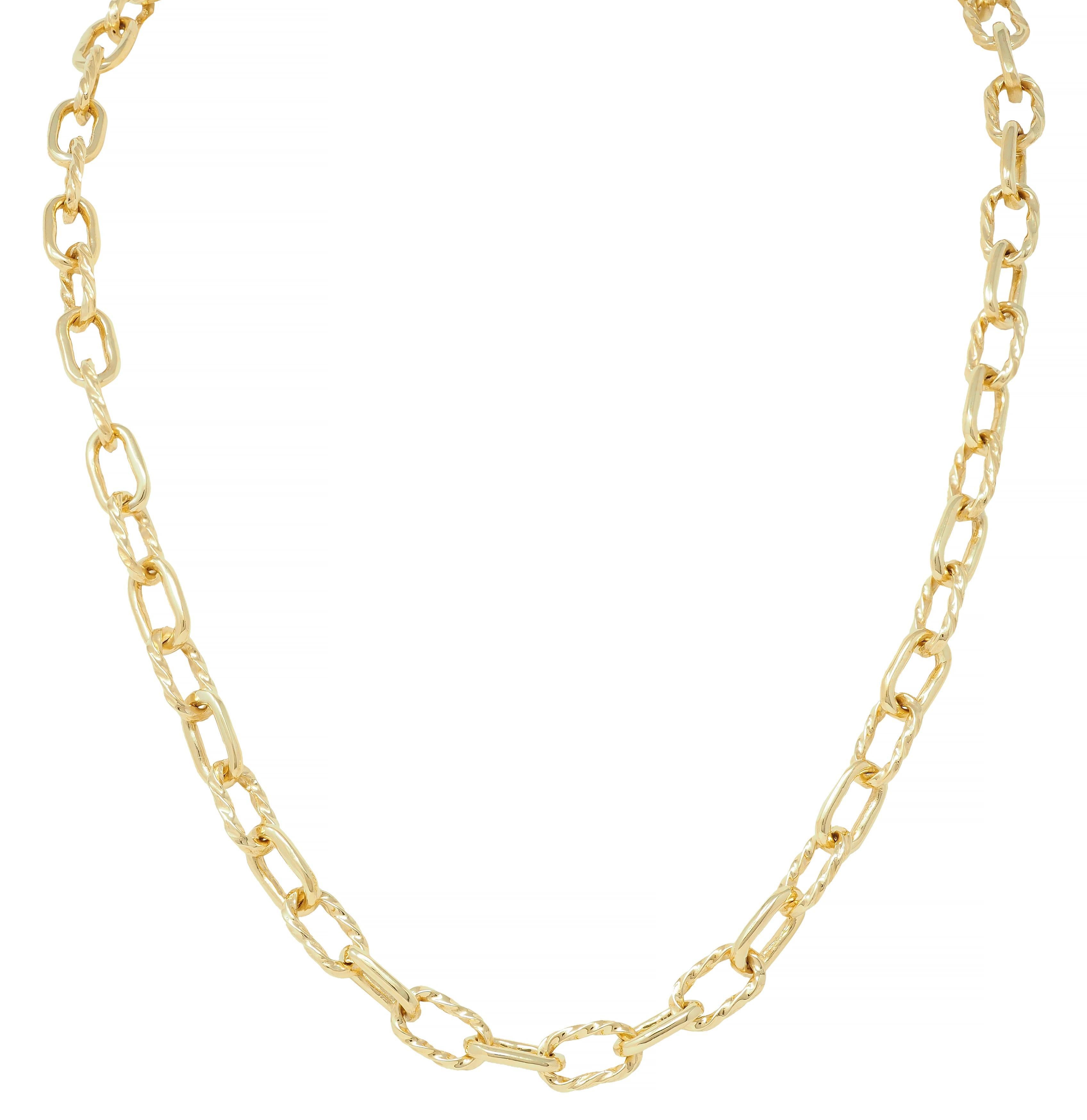 Women's or Men's 1960's 18 Karat Yellow Gold Twisted Cable Link Vintage Chain Necklace For Sale
