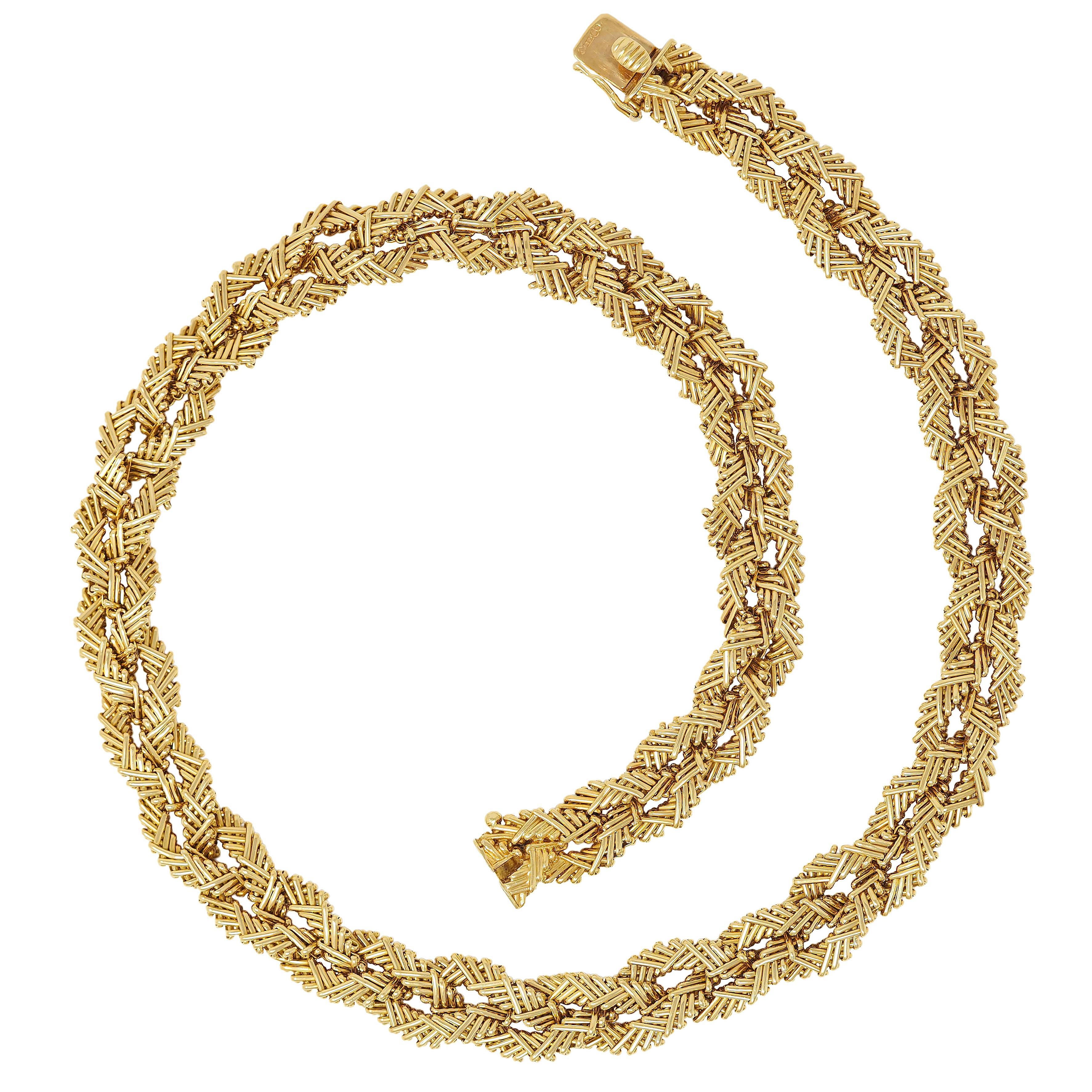 Moderno Collana a catena con trama a cesto intrecciata in oro giallo 18 carati vintage del 1960 in vendita