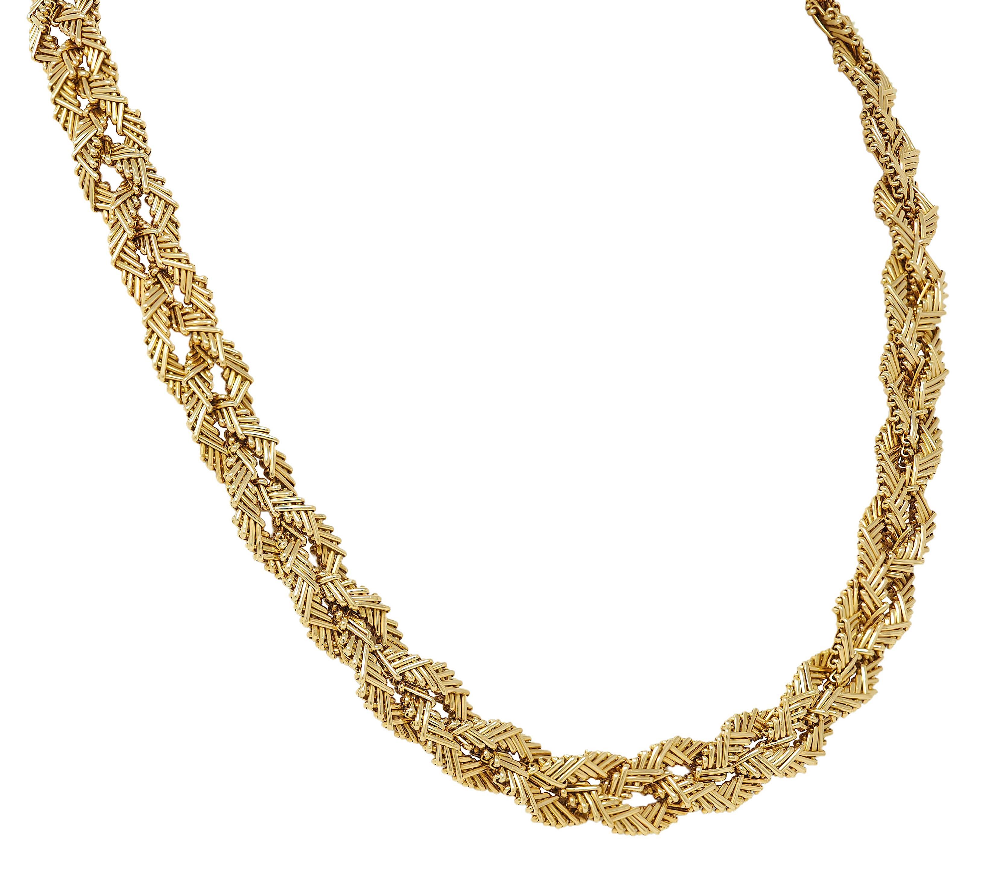 Collana a catena con trama a cesto intrecciata in oro giallo 18 carati vintage del 1960 In condizioni ottime in vendita a Philadelphia, PA