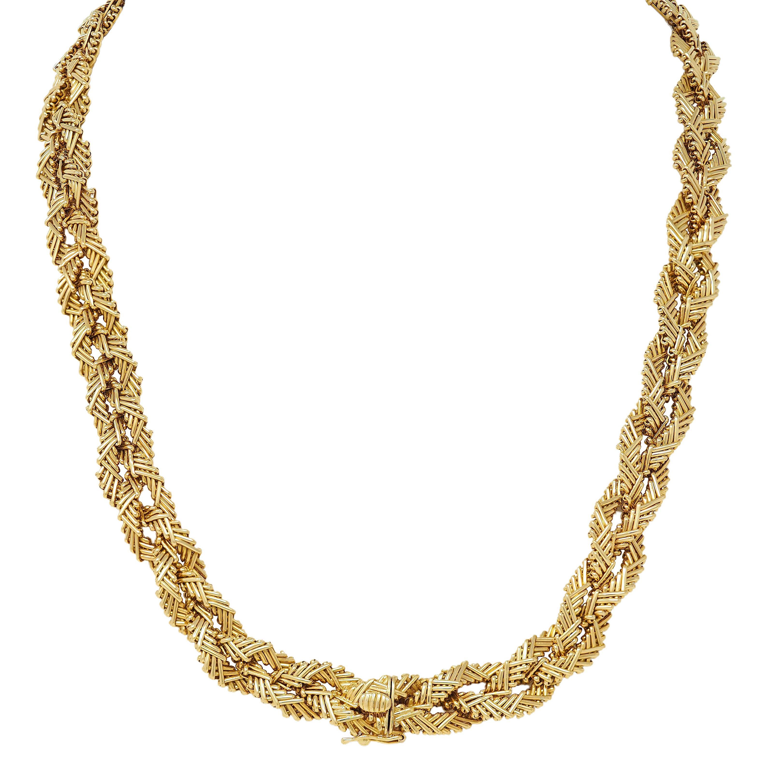 da uomo o donna Collana a catena con trama a cesto intrecciata in oro giallo 18 carati vintage del 1960 in vendita