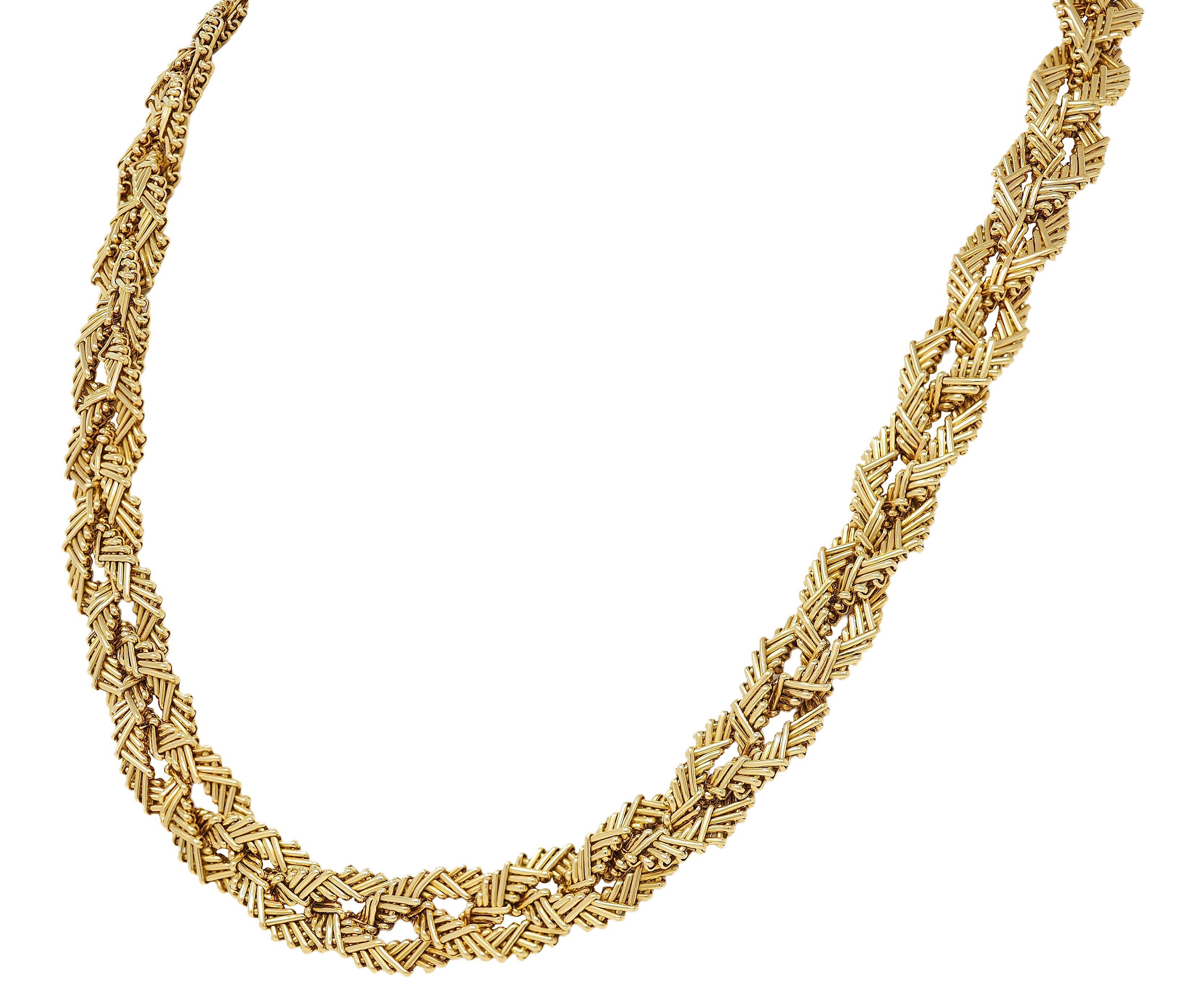 Collana a catena con trama a cesto intrecciata in oro giallo 18 carati vintage del 1960 in vendita 1