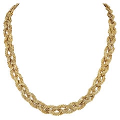 1960's 18 Karat Yellow Gold Vintage Fancy Braided Basket Weave Chain Necklace