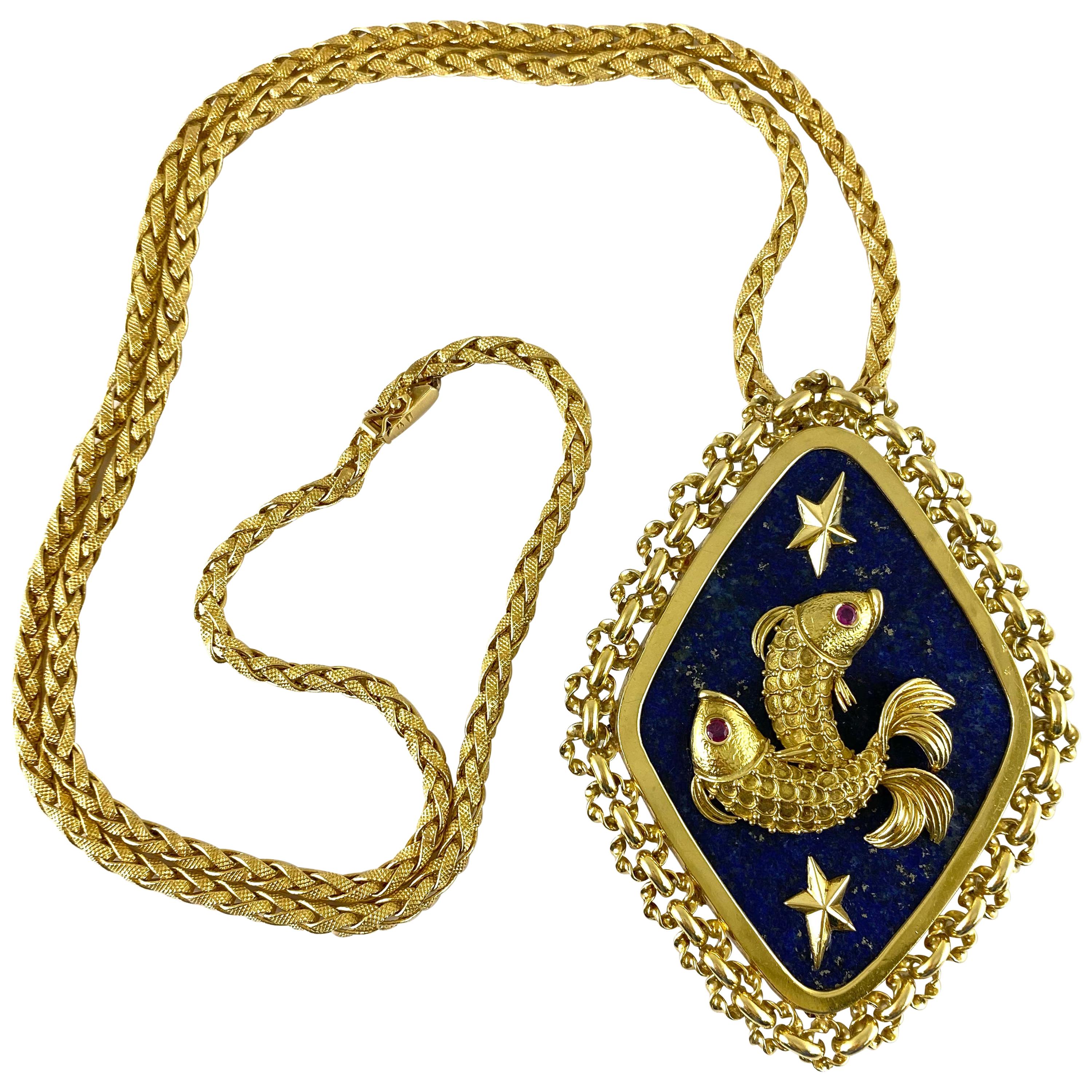 1960s Gold Zodiac Medallion Necklace