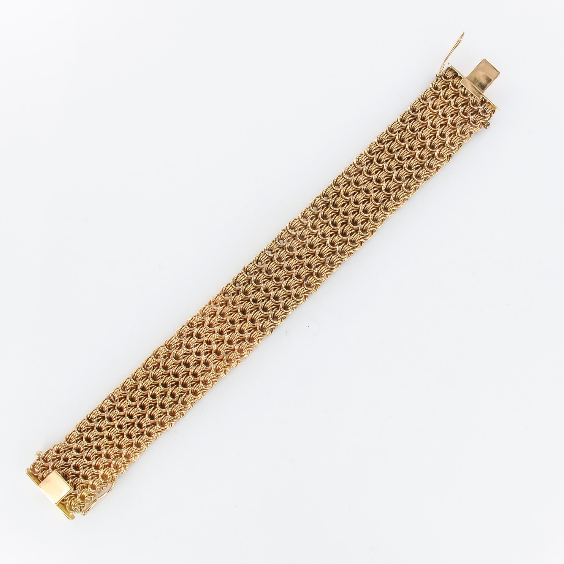 1960s 18 Karat Rose Gold Openwork Woven Mesh Bracelet 5