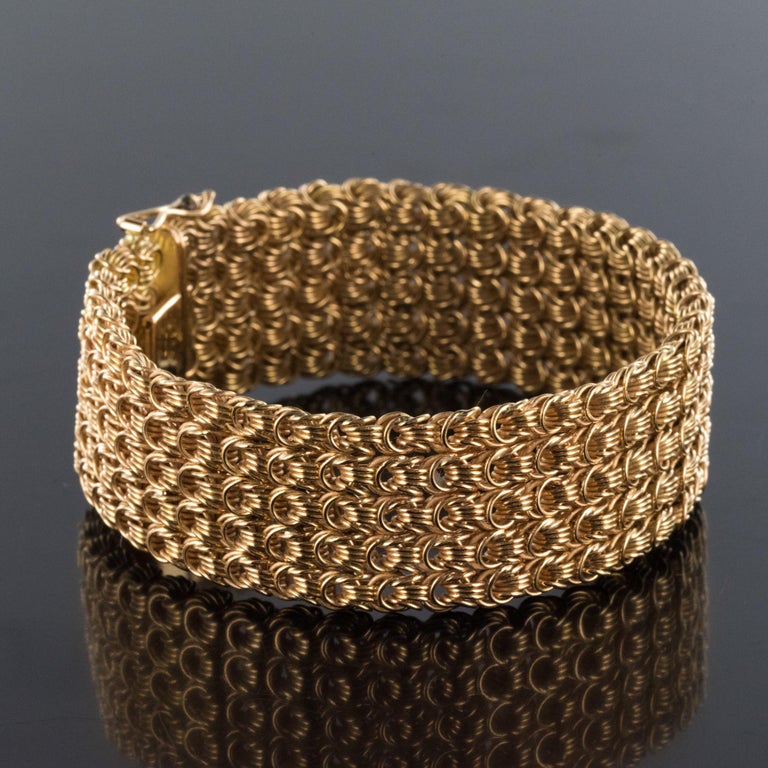 1960s 18 Karat Rose Gold Openwork Woven Mesh Bracelet at 1stDibs
