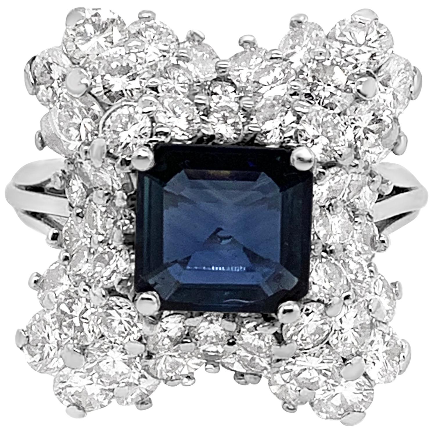 1960s 1.82 Carat Sapphire and 3 Carat Total Weight Diamond Ring in Platinum For Sale