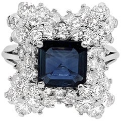 Used 1960s 1.82 Carat Sapphire and 3 Carat Total Weight Diamond Ring in Platinum