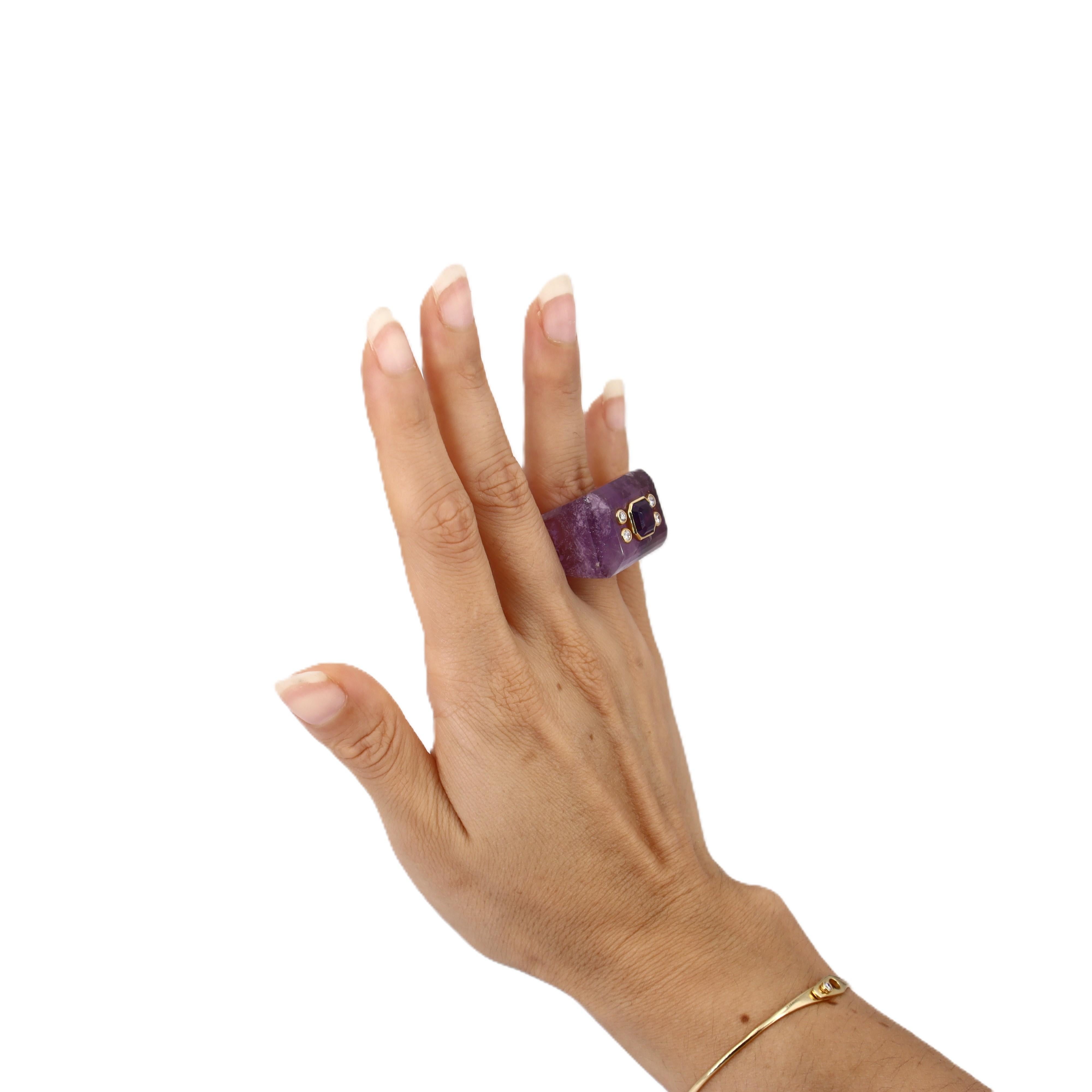 1960’s 18K Amethyst & Diamond Ring For Sale 1