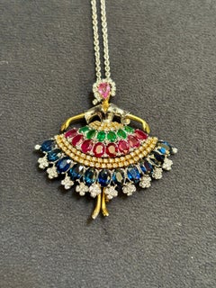 1960s 18k Ballerina Pendant/Brooch with Diamonds, Sapphires, Rubies, Emeralds