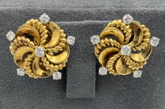 1960s 18k gold and diamond Pery et fils clip-on earrings