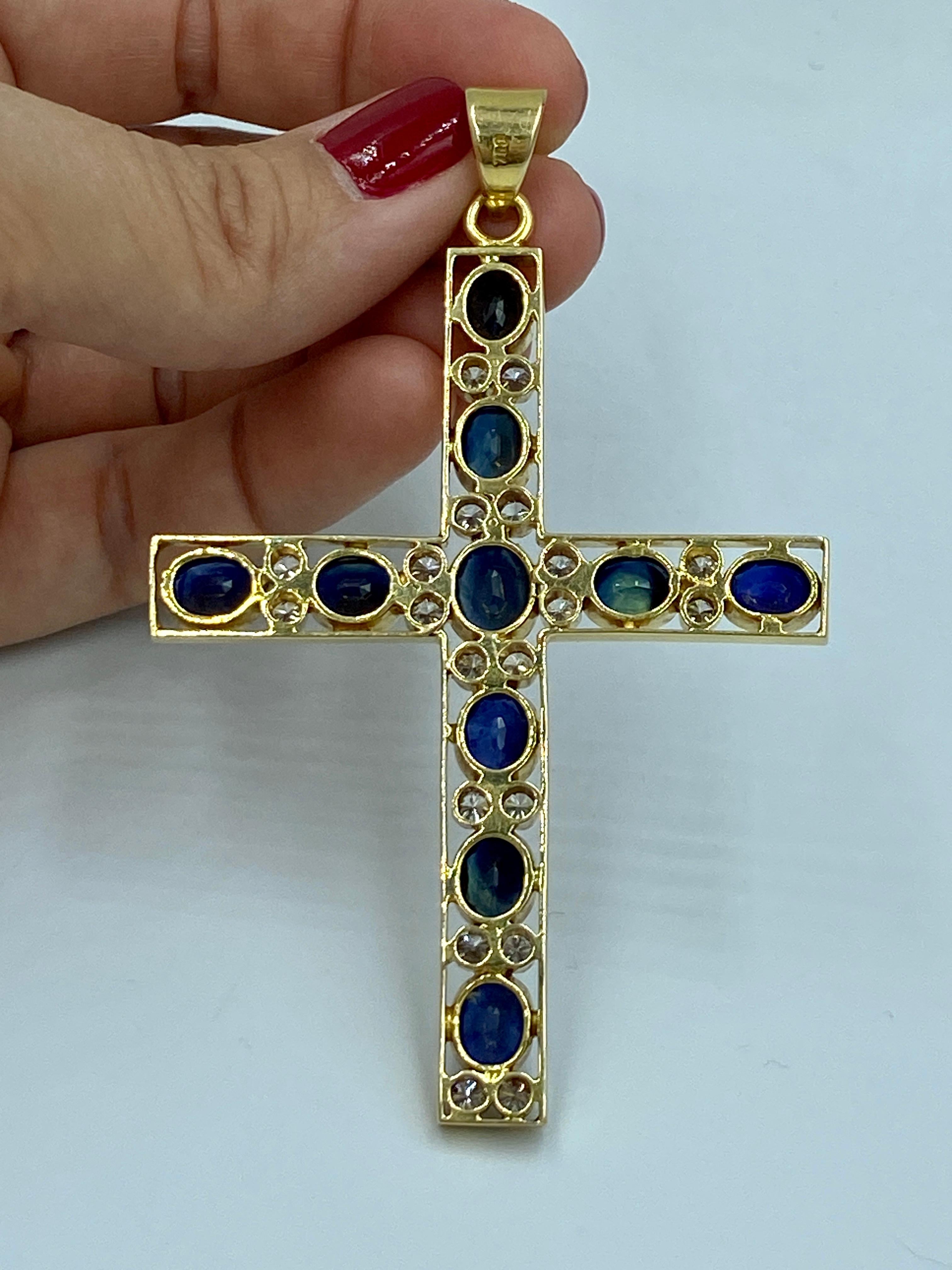 1960s 18k gold cross with 15c oval faceted sapphires and diamonds For Sale 1
