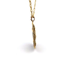 1960's 18K Gold Malachite Indian Lady Pendant Necklace with 27 Inch Gold Chain