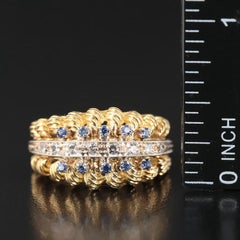 1960s 18K Gold Retro Sapphire and Spinel Ruffle Ring
