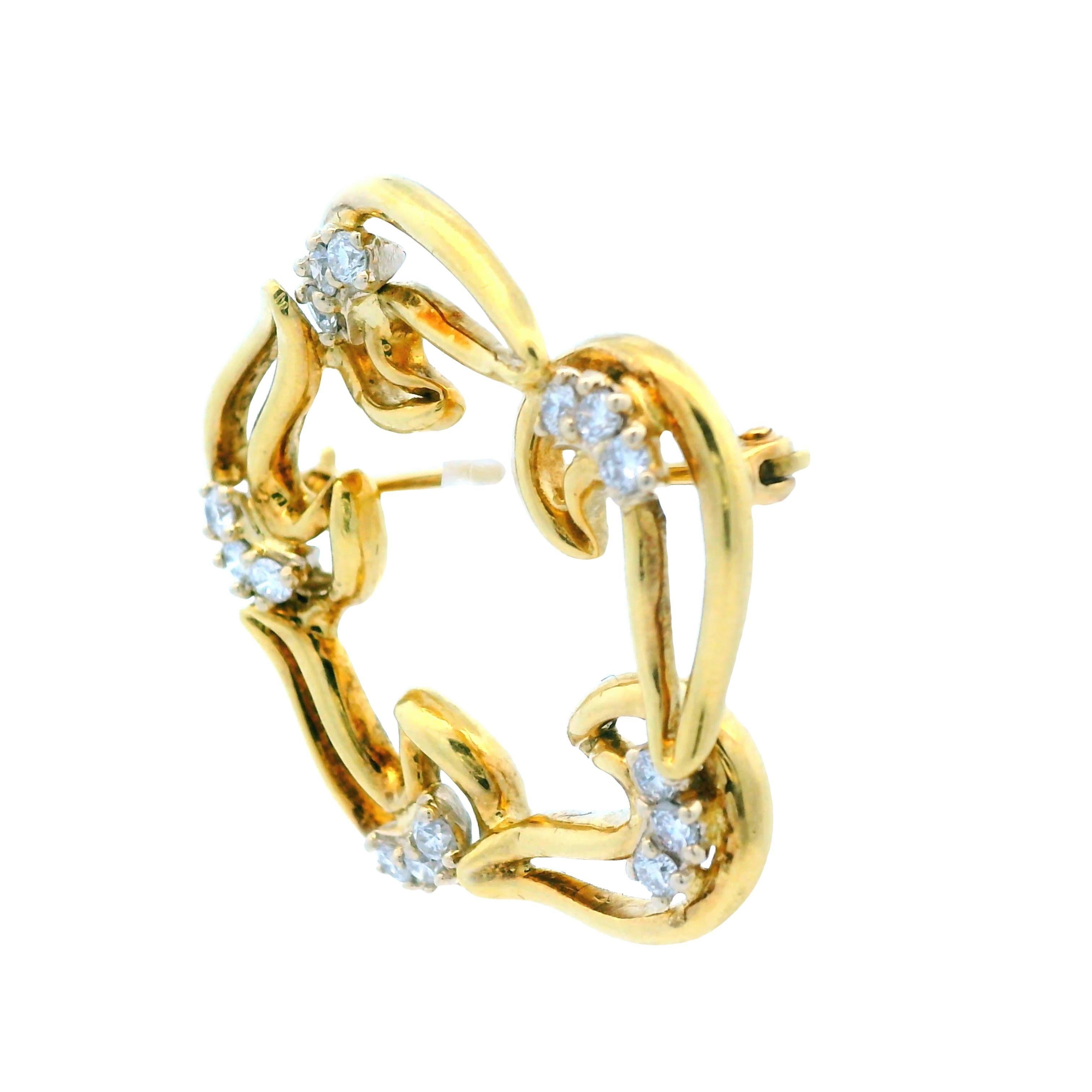 Round Cut 1960s 18k Yellow Gold and Diamond Pin