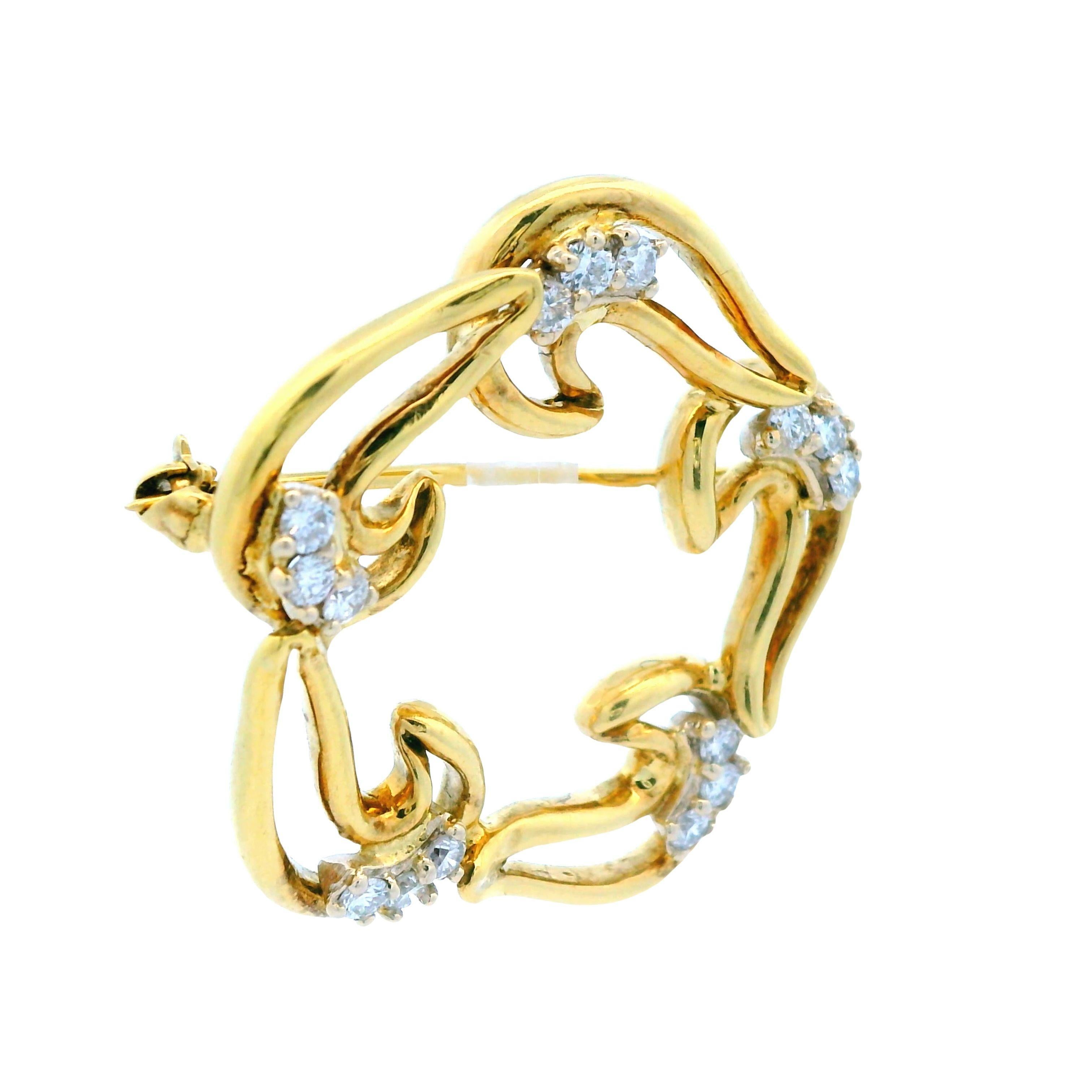 Women's 1960s 18k Yellow Gold and Diamond Pin