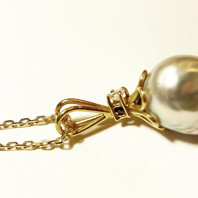 1960's 18k Yellow Gold Baroque South Sea Pearl Diamond Pendant at 1stDibs
