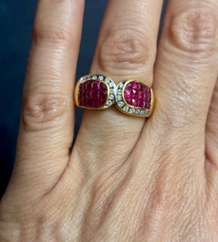 1960s 18k Yellow Gold Ruby and Diamond Cocktail Ring. 3 Carats Total