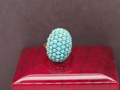 1960s 18K Yellow Gold Turquoise Nantucket Basket Ring