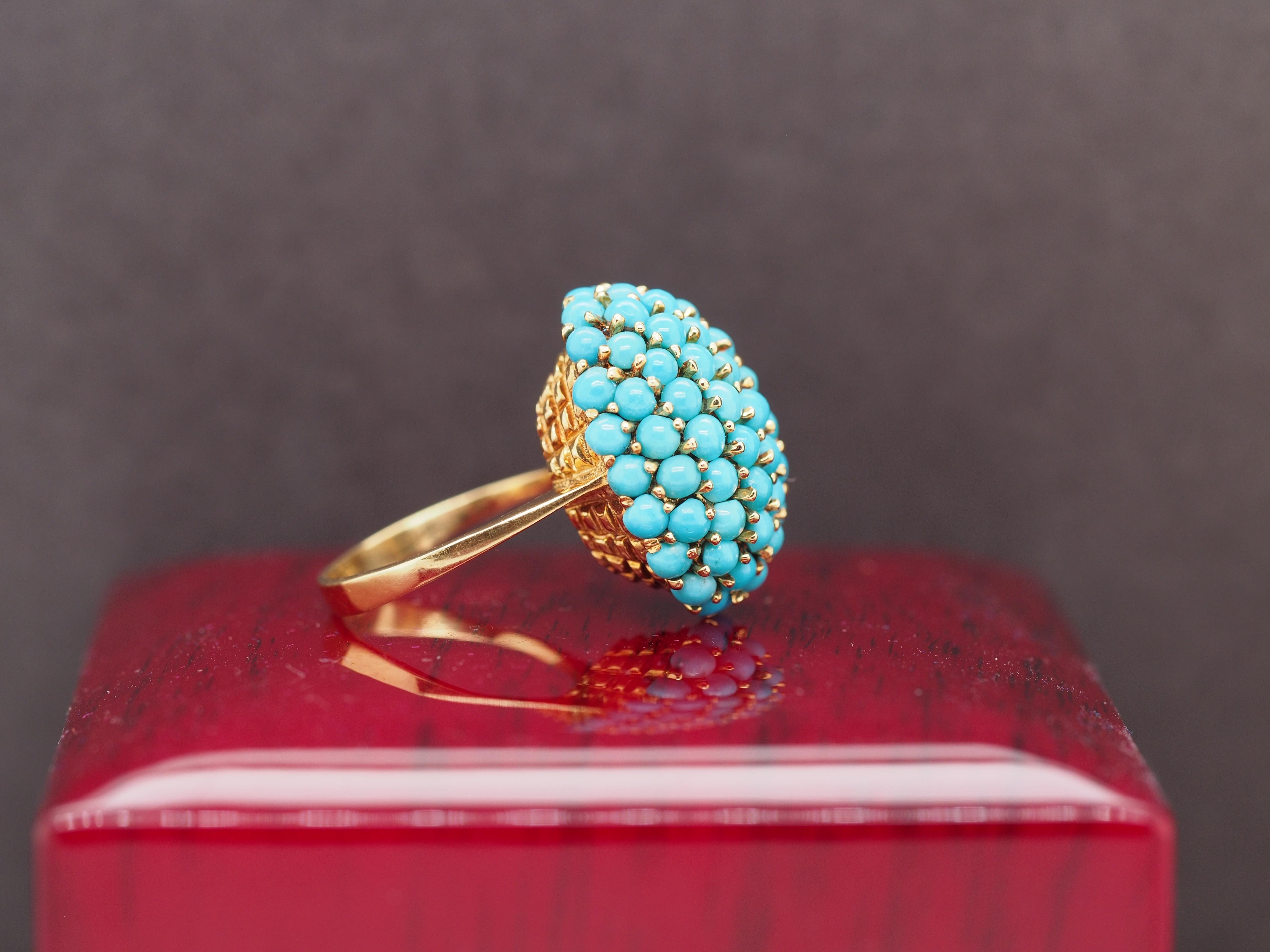 Art Deco 1960s 18K Yellow Gold Turquoise Nantucket Basket Ring For Sale