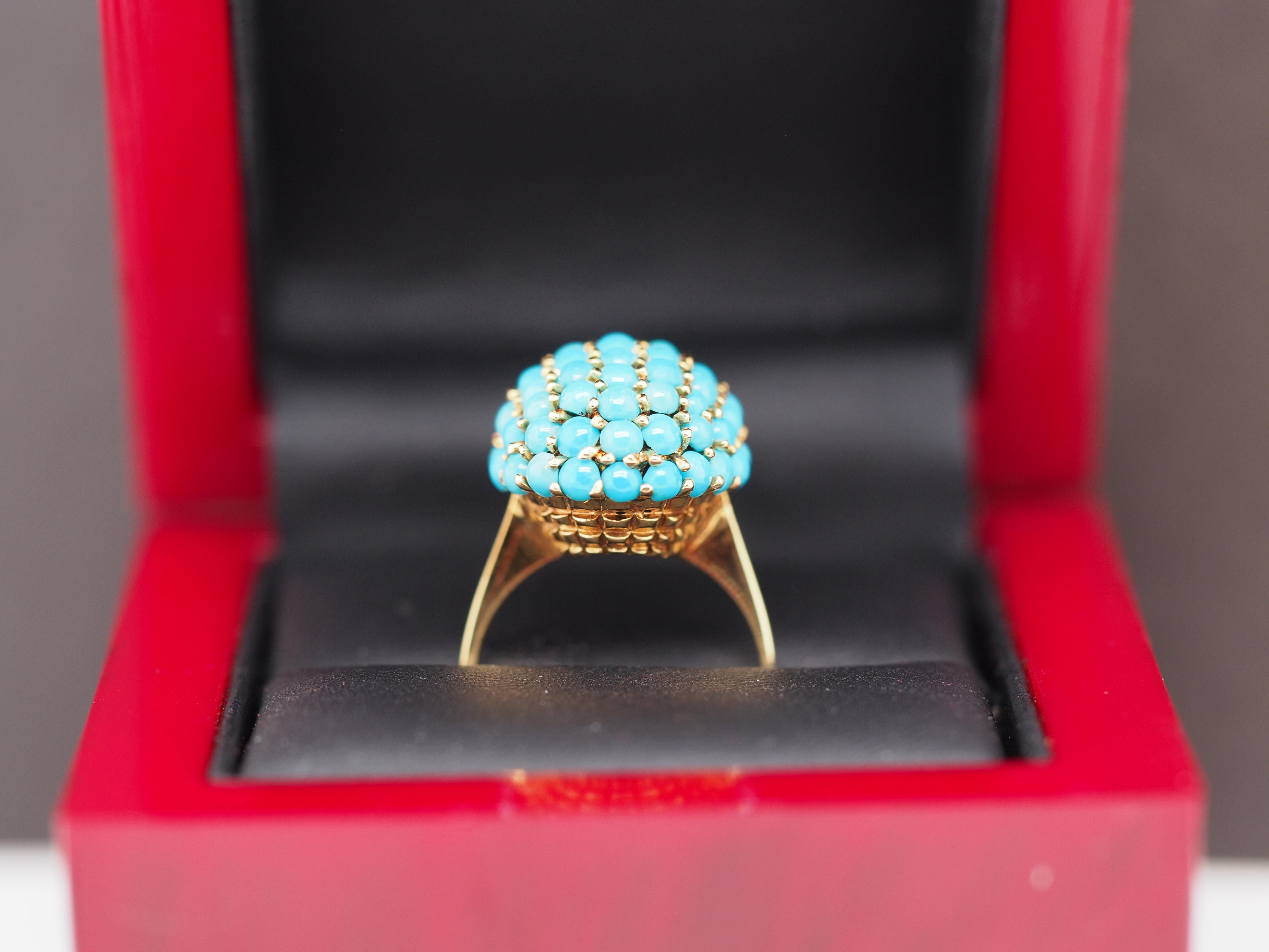 Women's 1960s 18K Yellow Gold Turquoise Nantucket Basket Ring For Sale