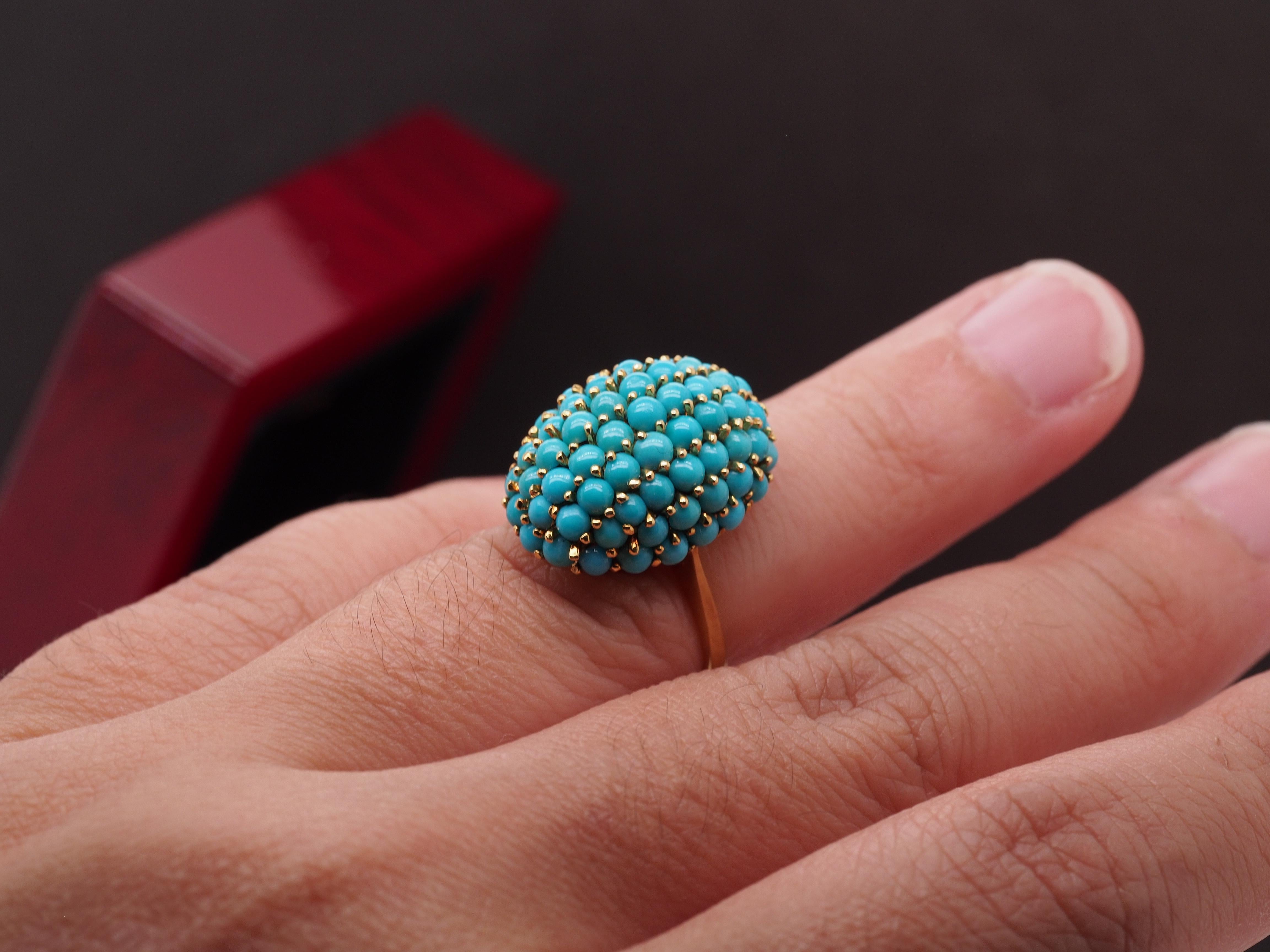 1960s 18K Yellow Gold Turquoise Nantucket Basket Ring For Sale 3