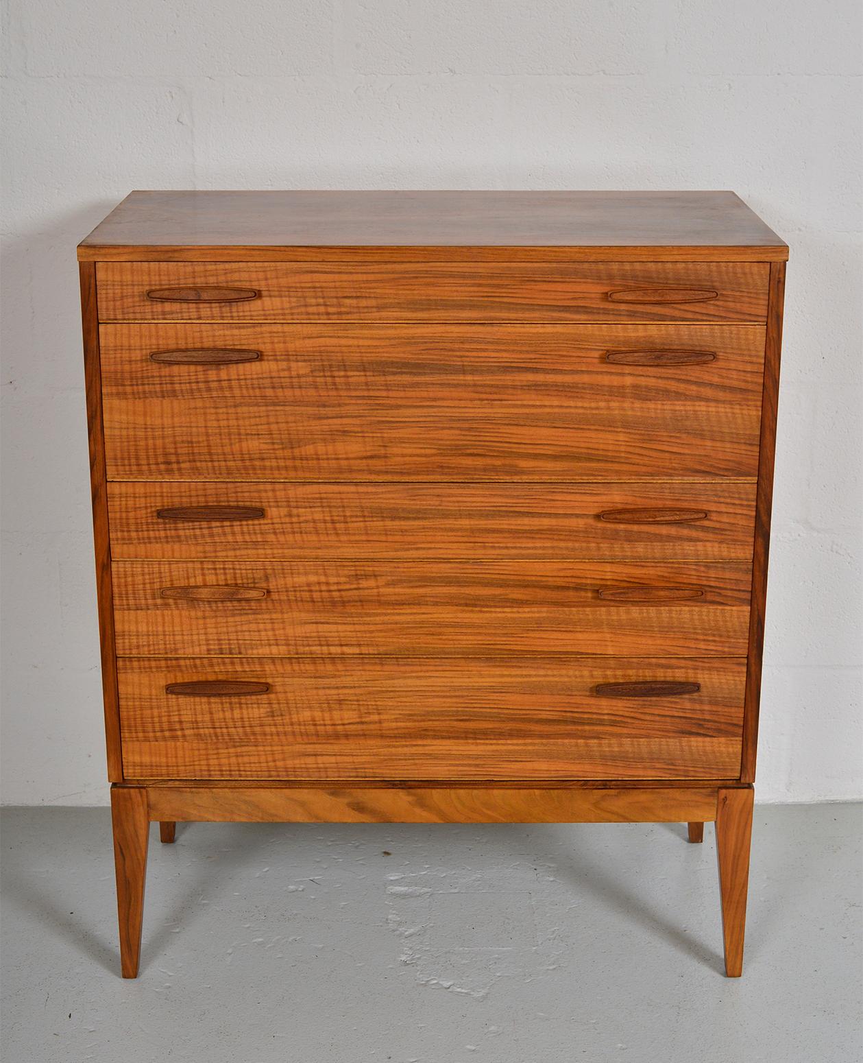 Mid-Century Modern 1960s-1950s Midcentury Vintage British Alfred Cox Walnut Teak Chest of Drawers