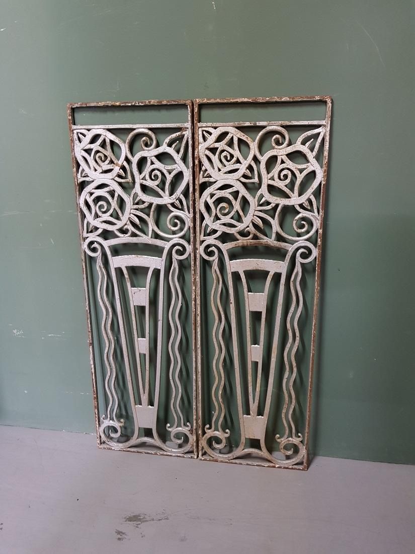 1960s-1970s 2 French Cast Iron Door Fences with Vases and Flowers 1
