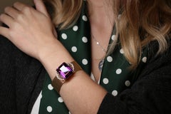 1960s-1970s Amethyst and Diamond 18 Karat Gold Bracelet